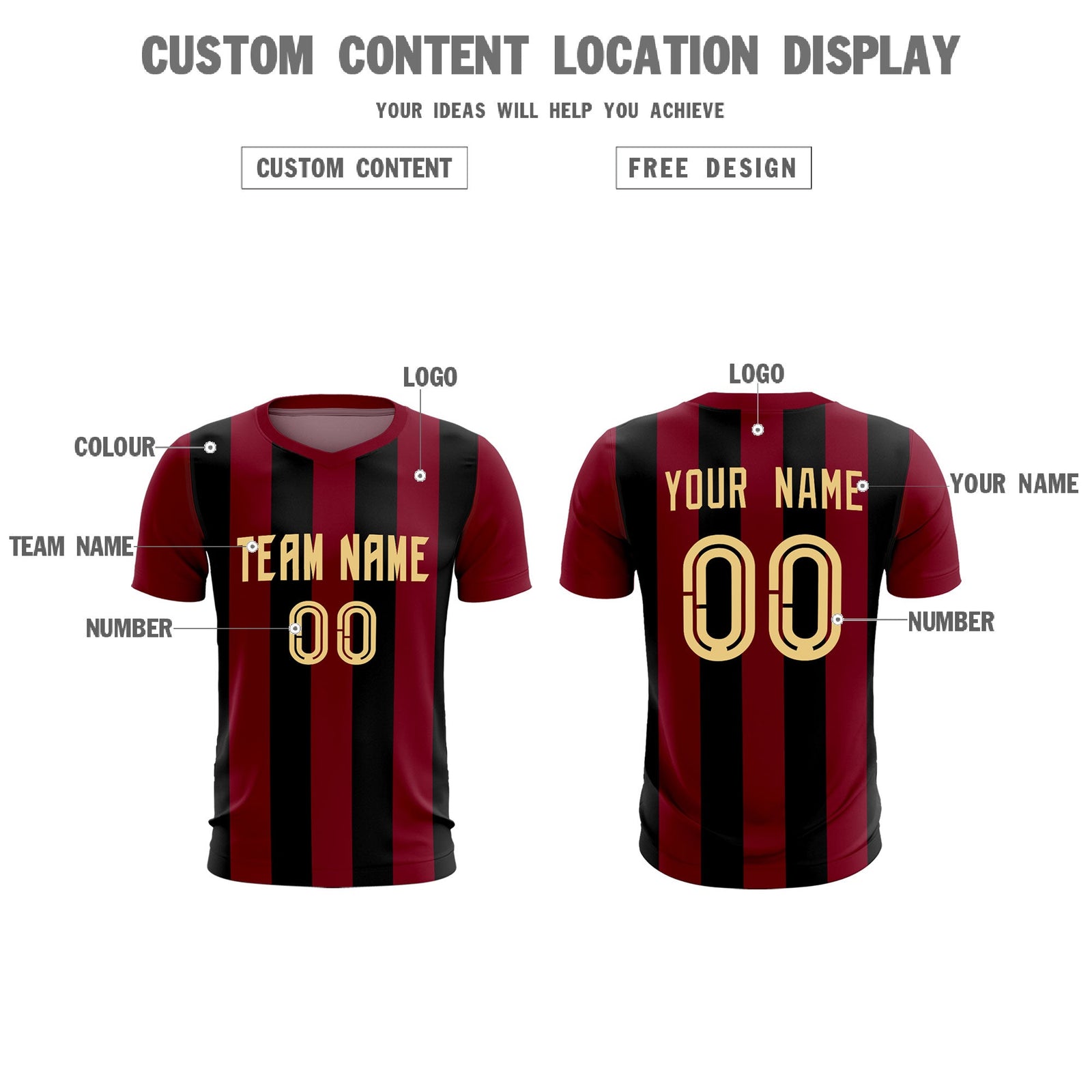 Custom Crimson Black Vertical Stripes Casual Outdoor Soccer Sets Jersey