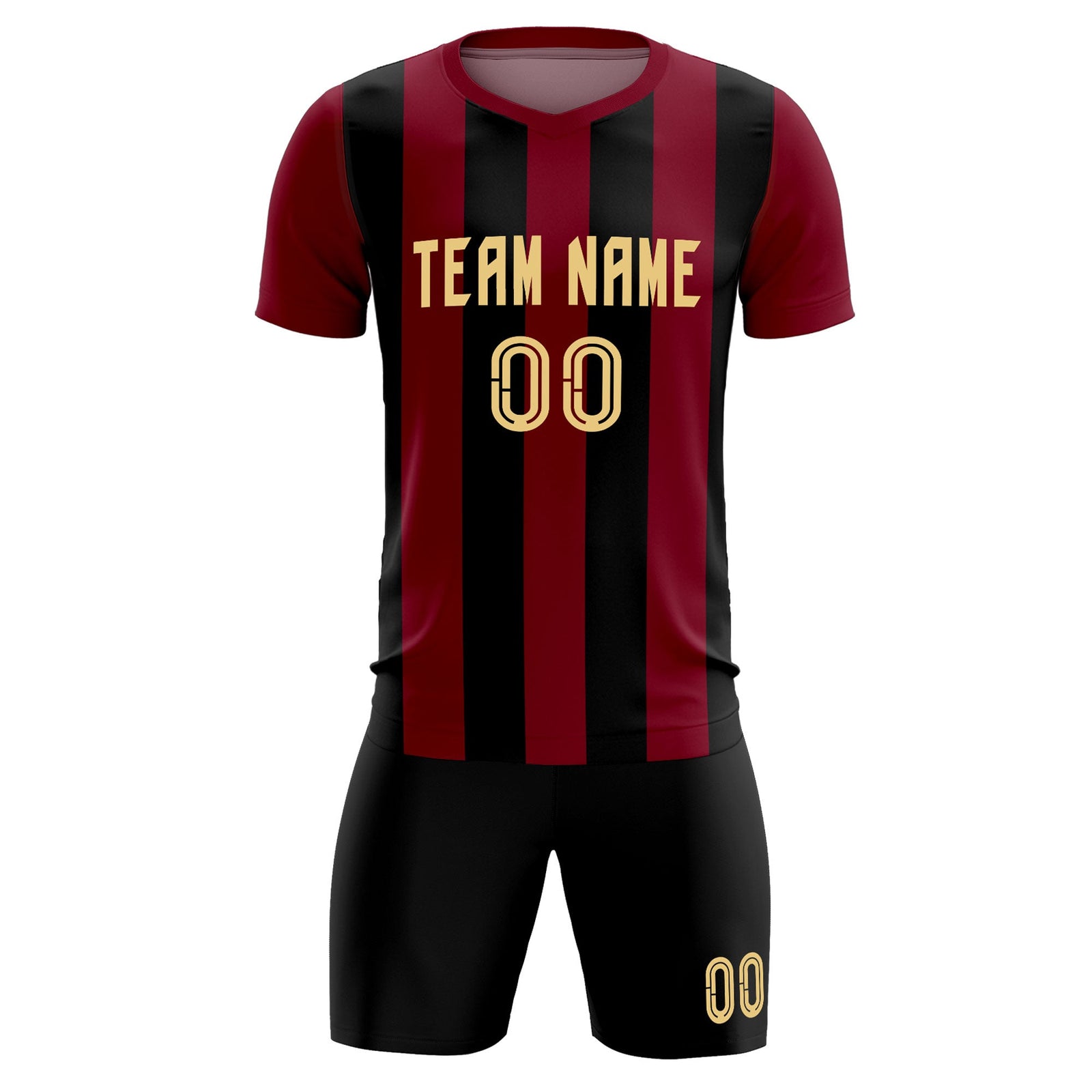 Custom Crimson Black Vertical Stripes Casual Outdoor Soccer Sets Jersey