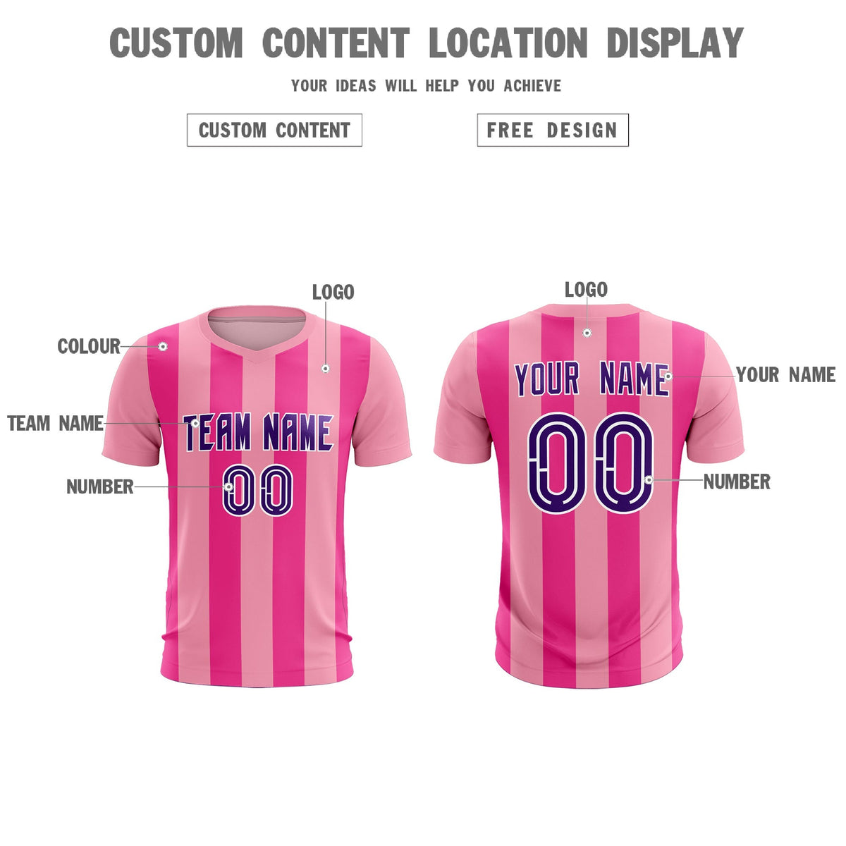 Custom Light Pink Pink Vertical Stripes Casual Outdoor Soccer Sets Jersey