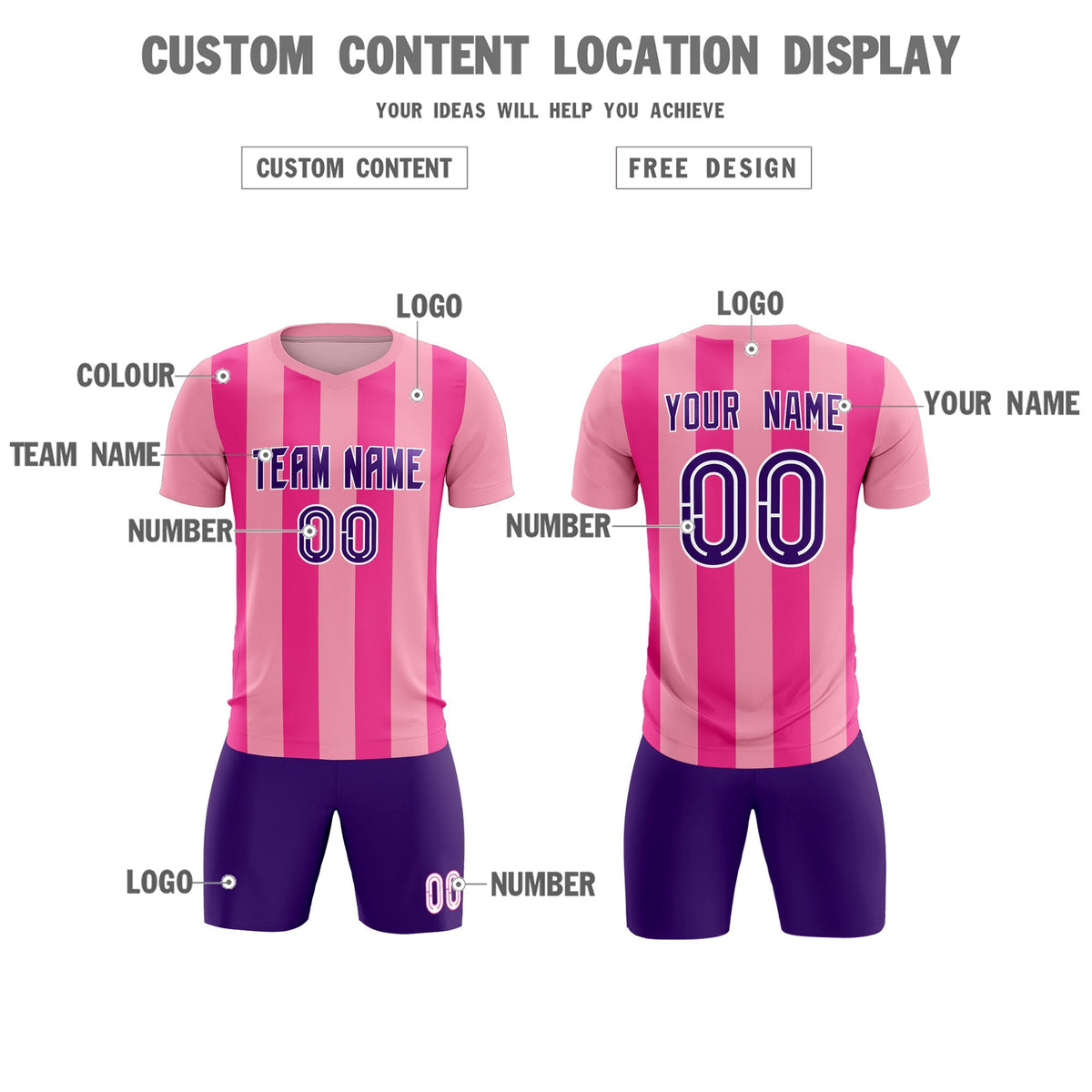 Custom Light Pink Pink Vertical Stripes Casual Outdoor Soccer Sets Jersey