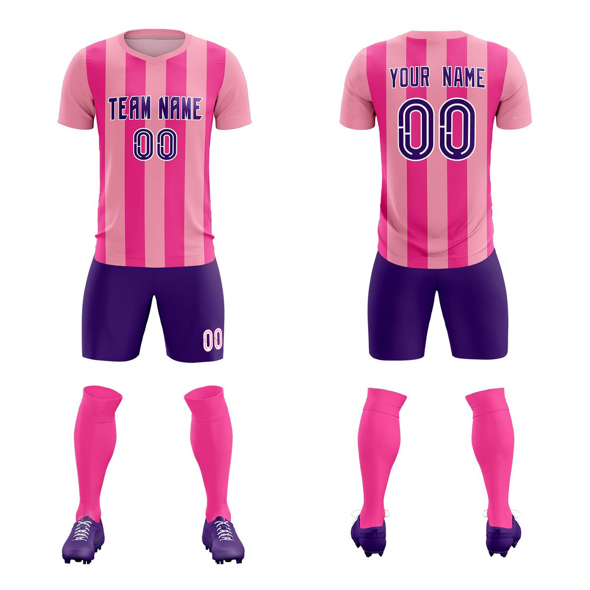 Custom Light Pink Pink Vertical Stripes Casual Outdoor Soccer Sets Jersey