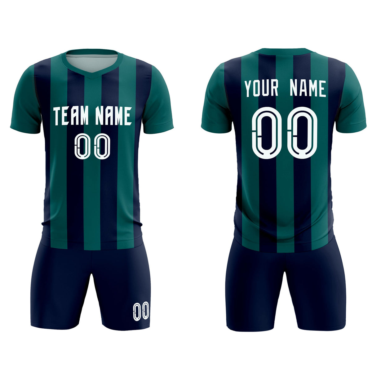 Custom Aqua Navy Vertical Stripes Casual Outdoor Soccer Sets Jersey