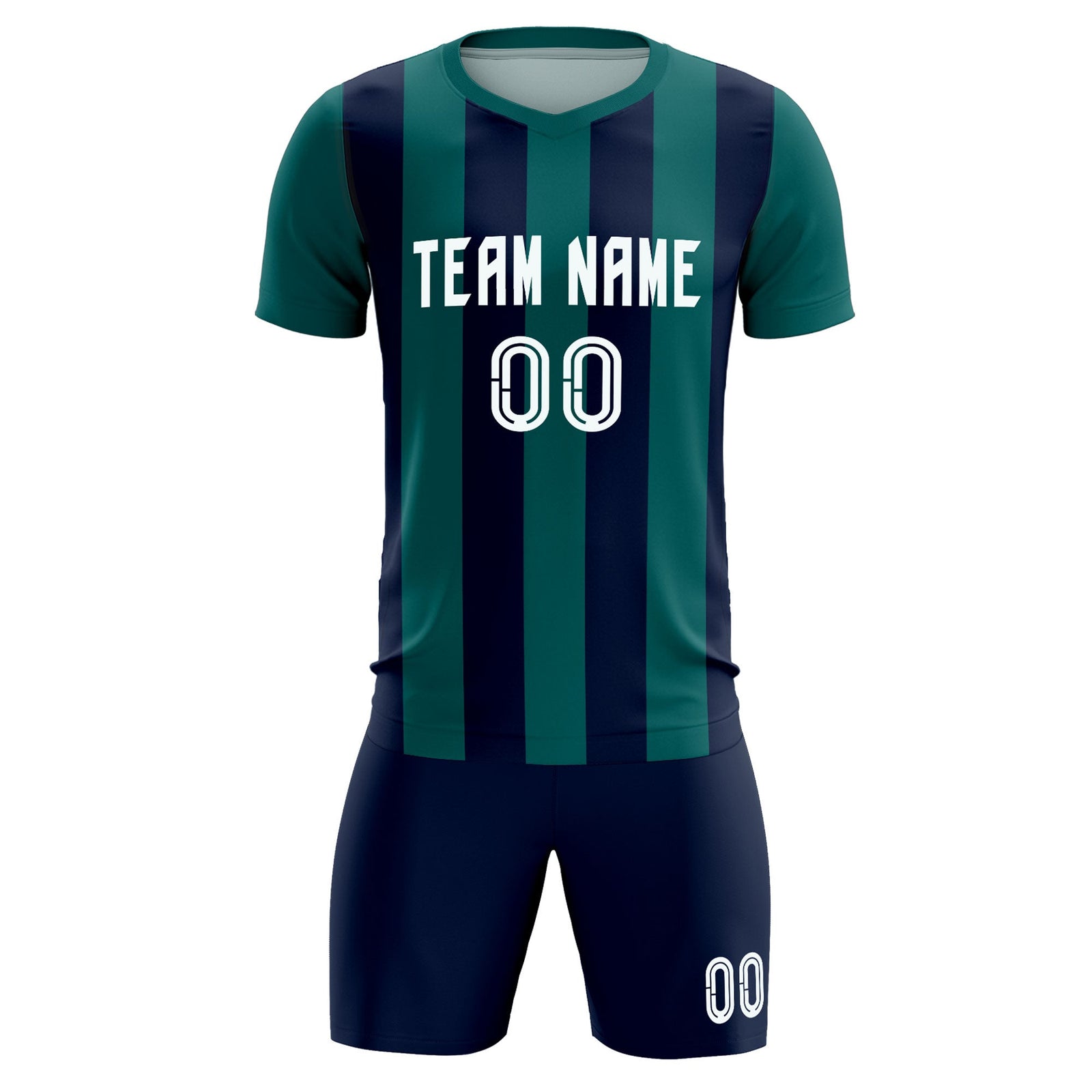 Custom Aqua Navy Vertical Stripes Casual Outdoor Soccer Sets Jersey