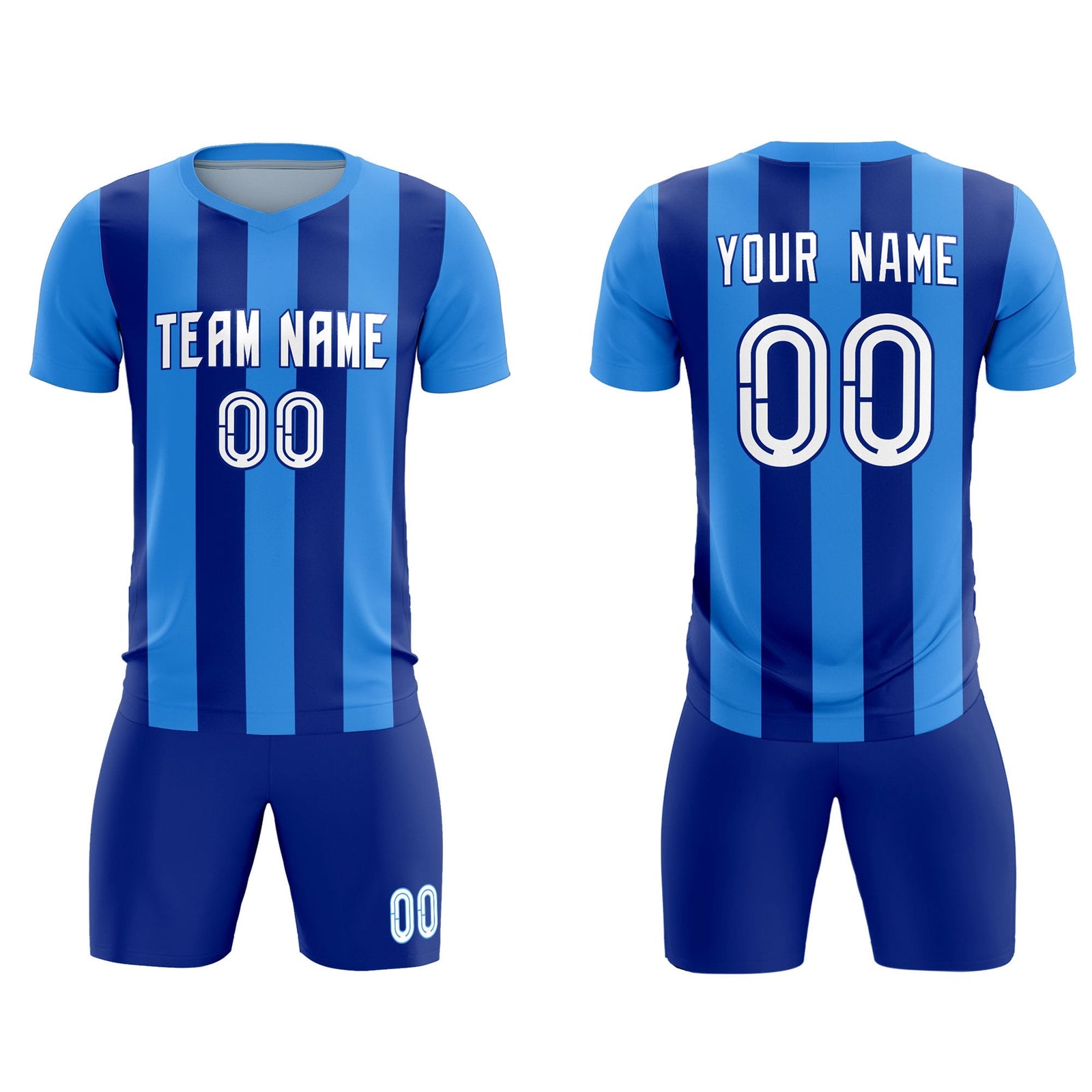 Custom Powder Blue Royal Vertical Stripes Casual Outdoor Soccer Sets Jersey