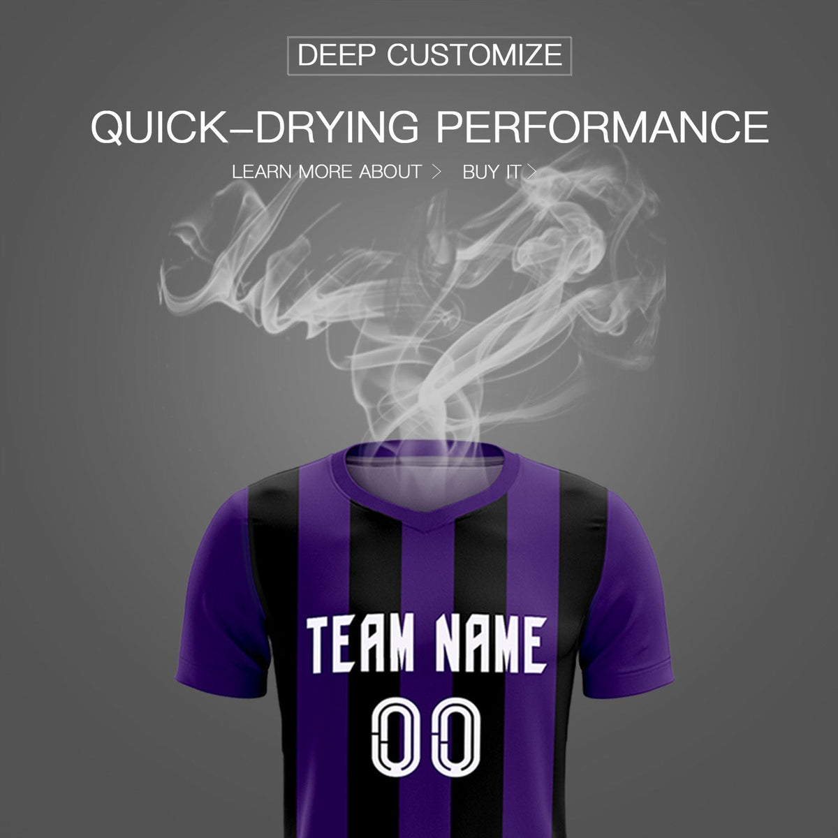 Custom Purple Black Vertical Stripes Casual Outdoor Soccer Sets Jersey