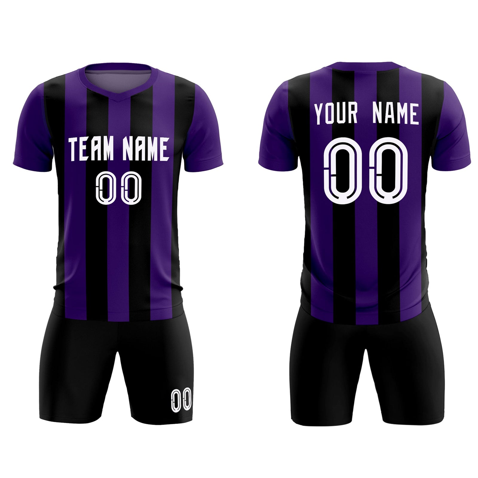 Custom Purple Black Vertical Stripes Casual Outdoor Soccer Sets Jersey