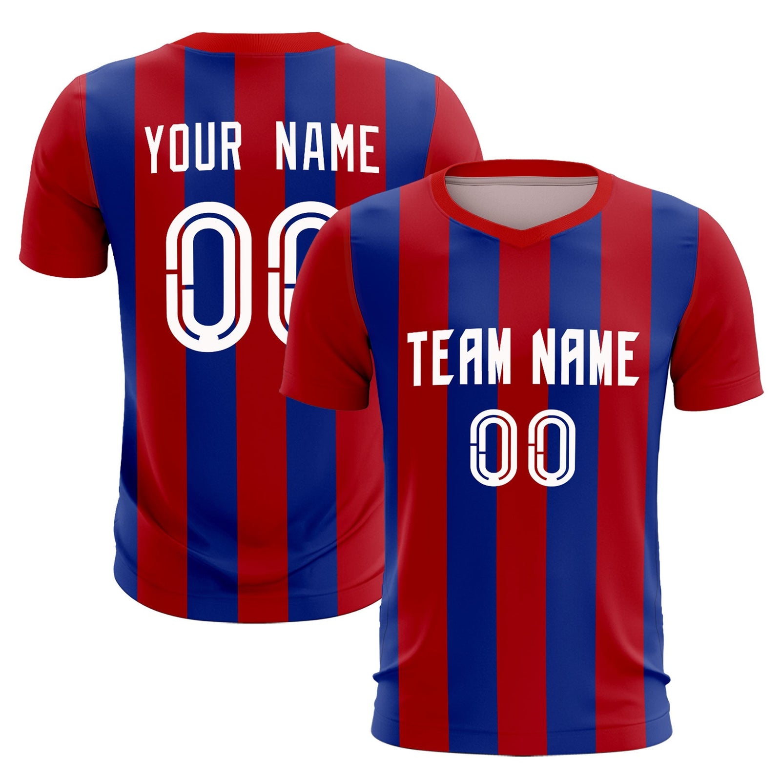 Custom Red Royal Vertical Stripes Casual Outdoor Soccer Sets Jersey