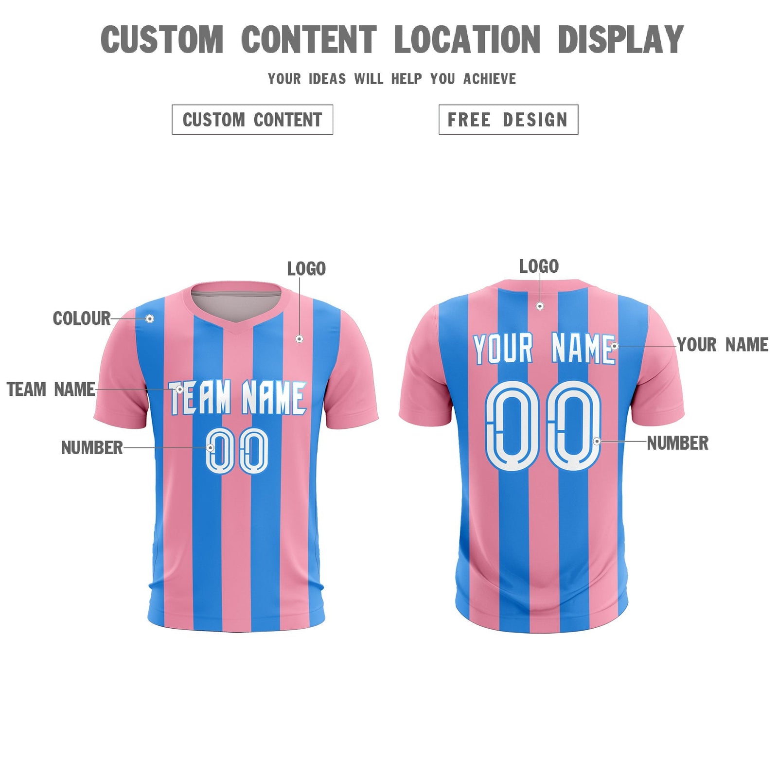 Custom Light Pink Powder Blue Vertical Stripes Casual Outdoor Soccer Sets Jersey