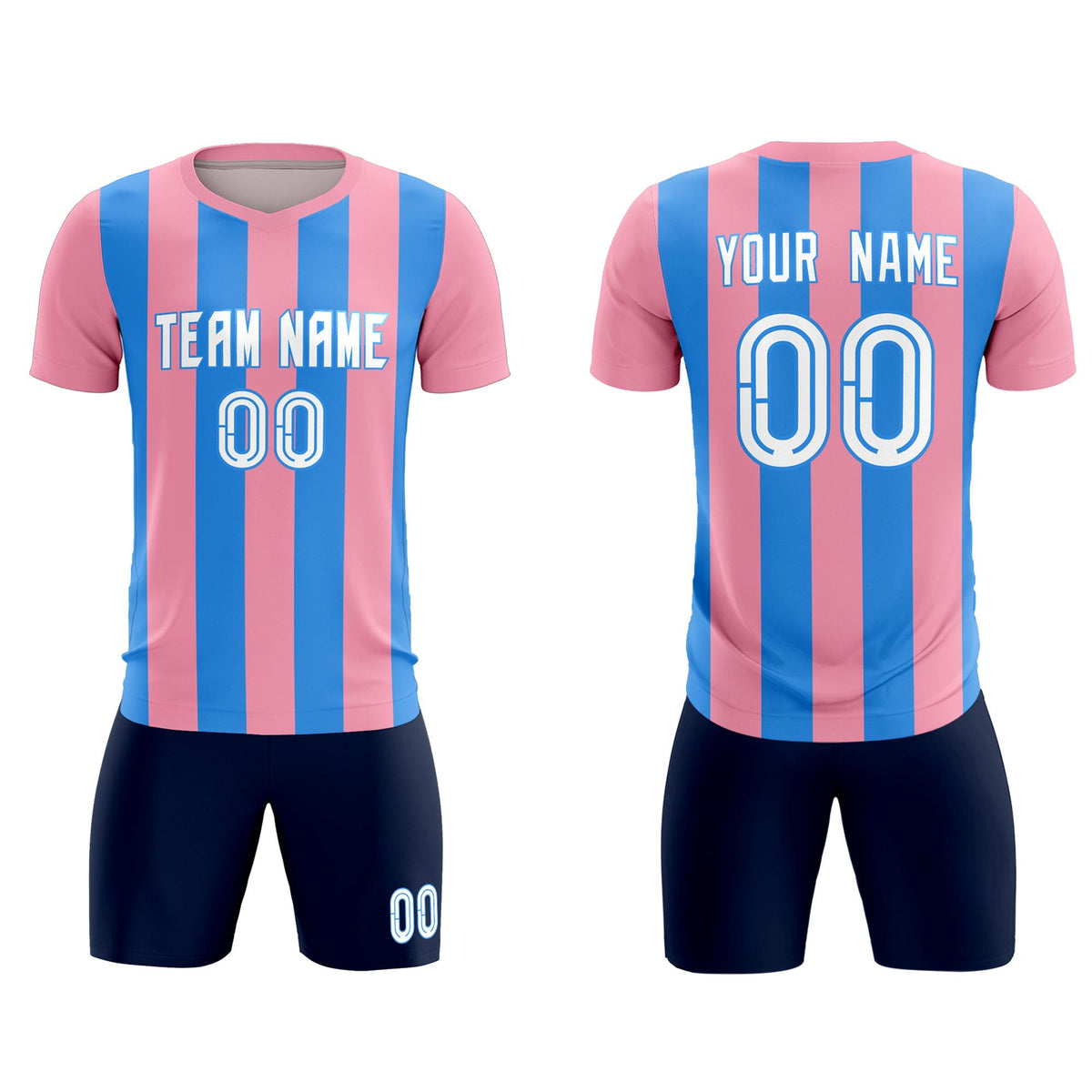 Custom Light Pink Powder Blue Vertical Stripes Casual Outdoor Soccer Sets Jersey