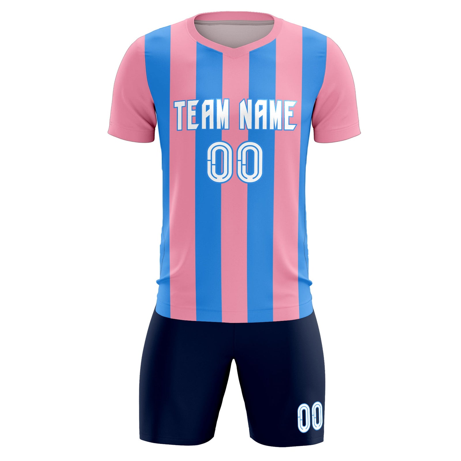 Custom Light Pink Powder Blue Vertical Stripes Casual Outdoor Soccer Sets Jersey