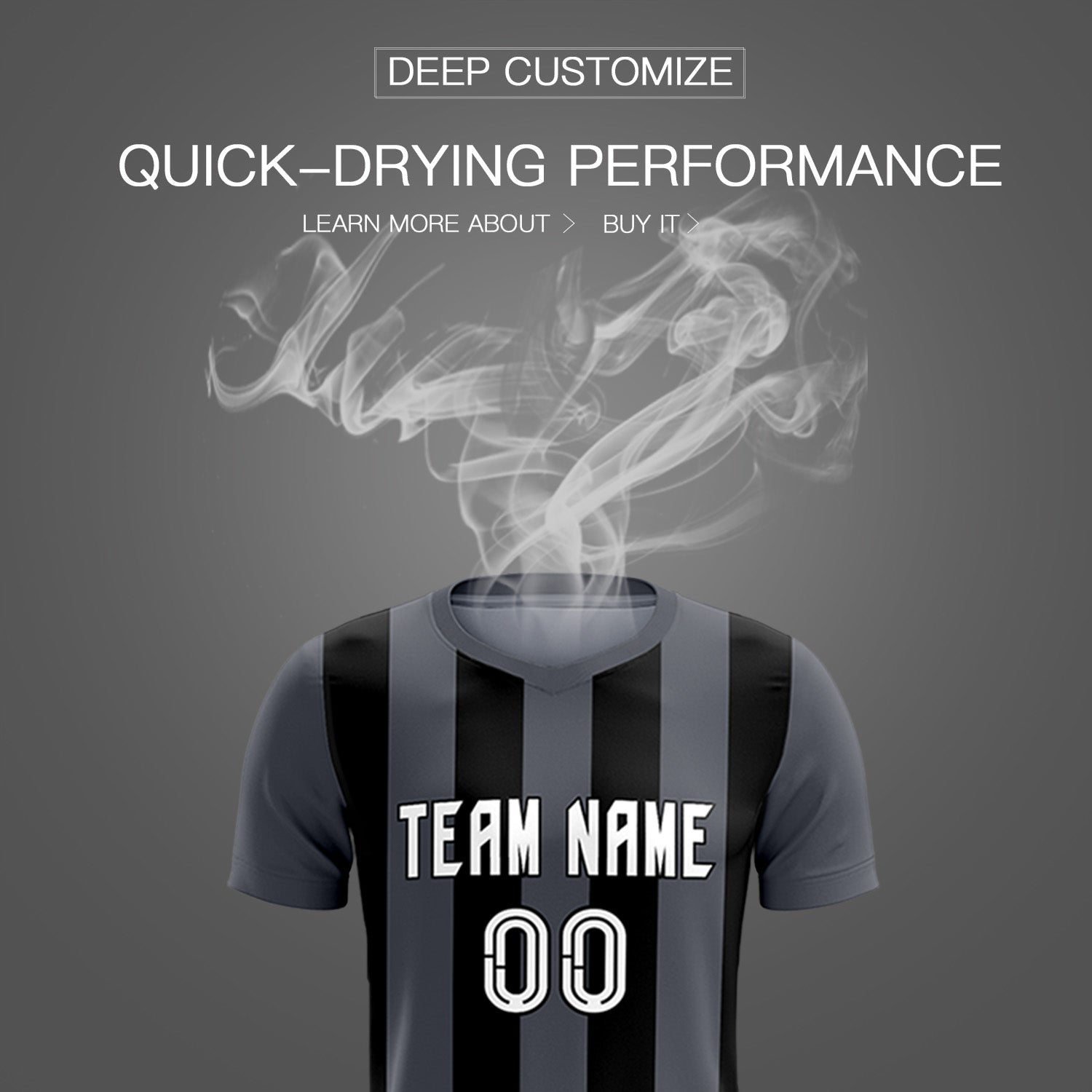 Custom Dark Gray Black Vertical Stripes Casual Outdoor Soccer Sets Jersey