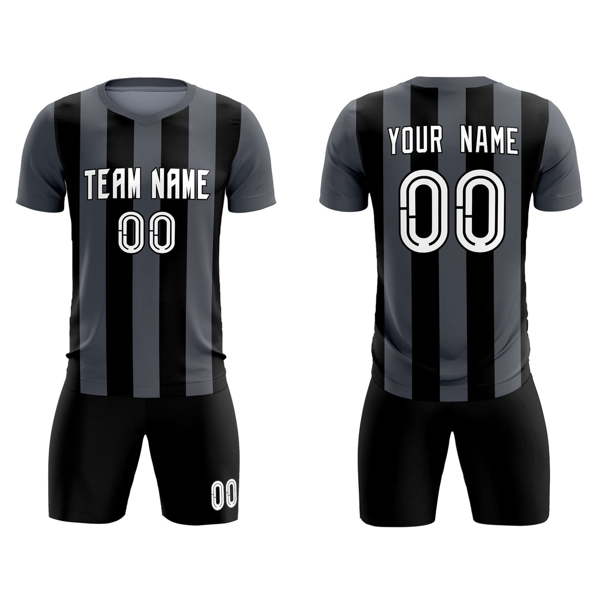 Custom Dark Gray Black Vertical Stripes Casual Outdoor Soccer Sets Jersey