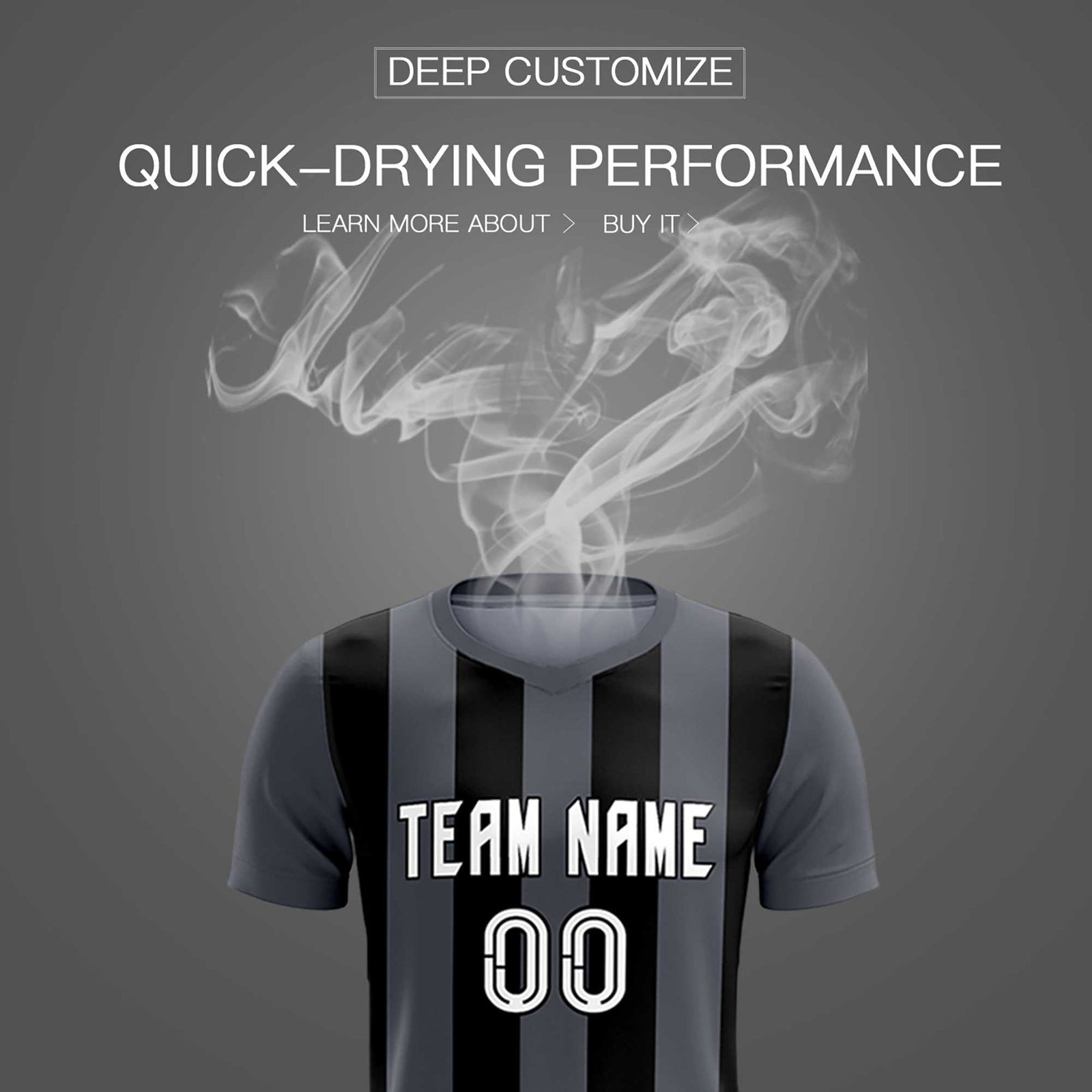 Custom Dark Gray Black Vertical Stripes Casual Outdoor Soccer Sets Jersey