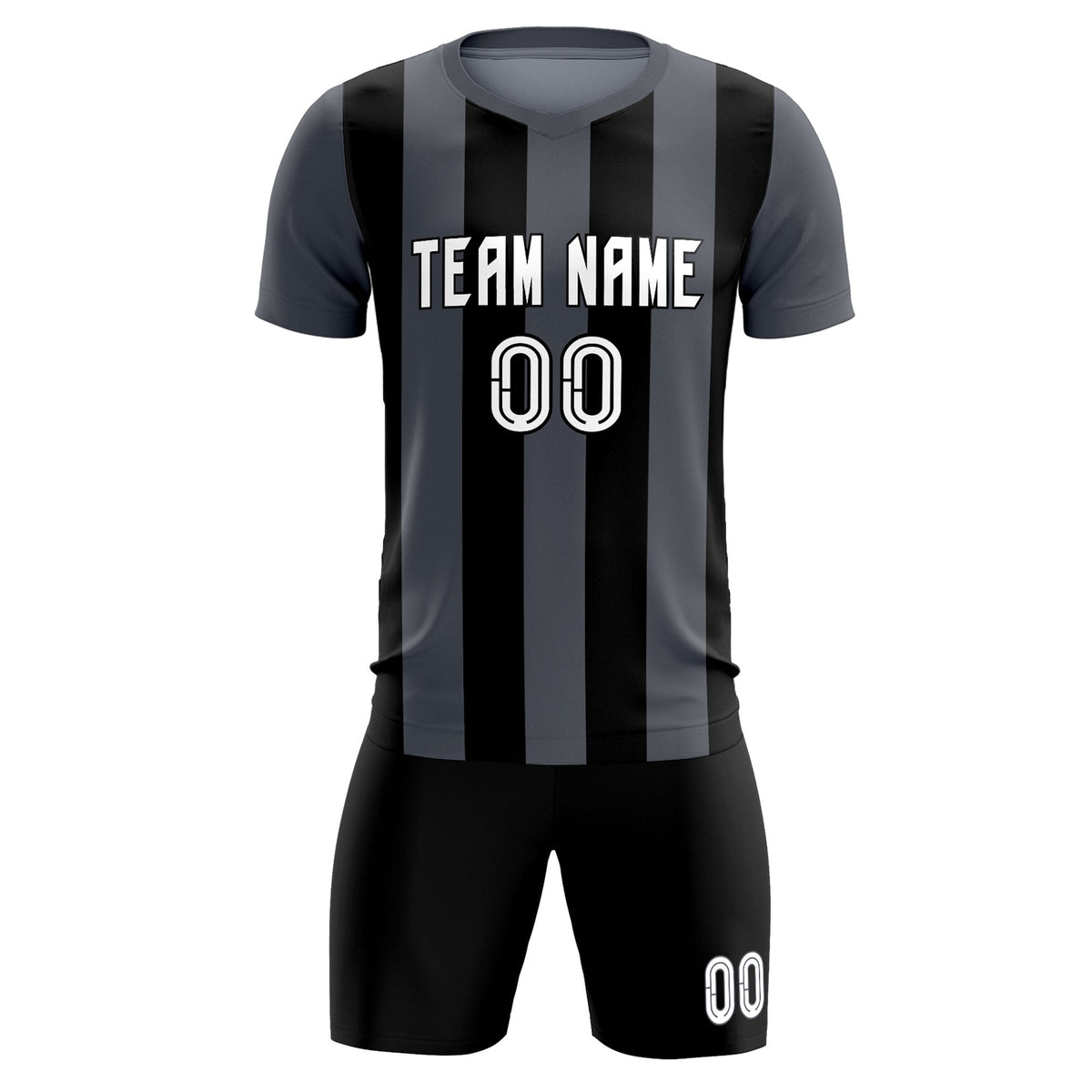 Custom Dark Gray Black Vertical Stripes Casual Outdoor Soccer Sets Jersey