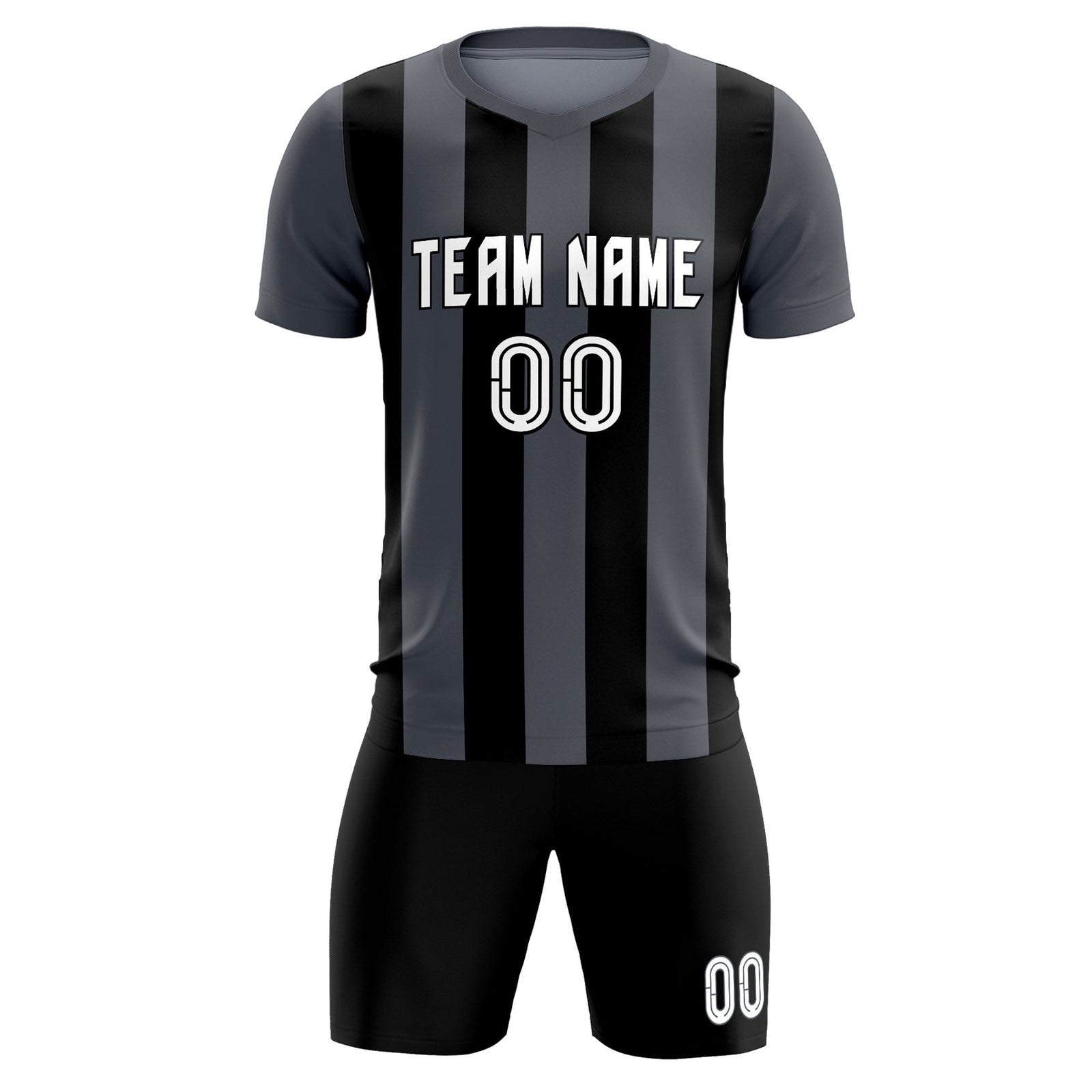 Custom Dark Gray Black Vertical Stripes Casual Outdoor Soccer Sets Jersey