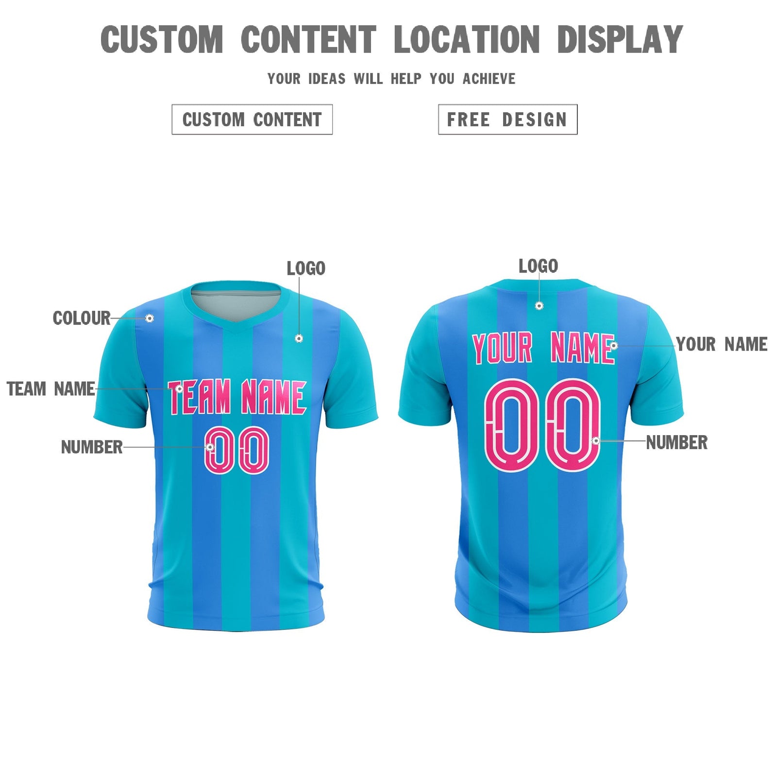 Custom Sky Blue Powder Blue Vertical Stripes Casual Outdoor Soccer Sets Jersey
