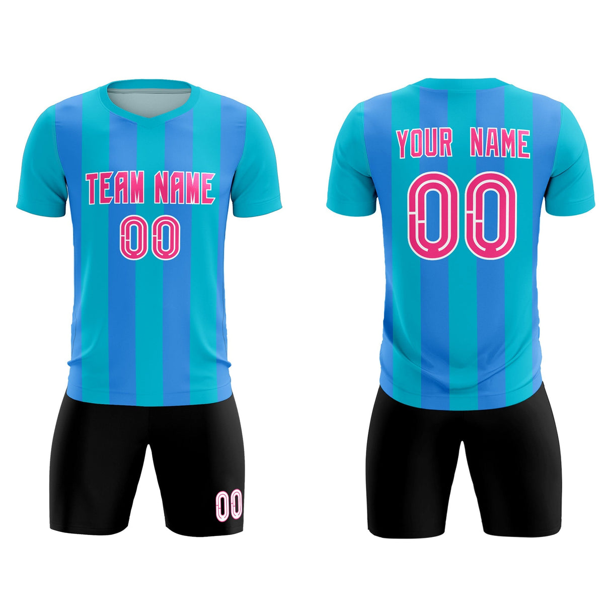 Custom Sky Blue Powder Blue Vertical Stripes Casual Outdoor Soccer Sets Jersey
