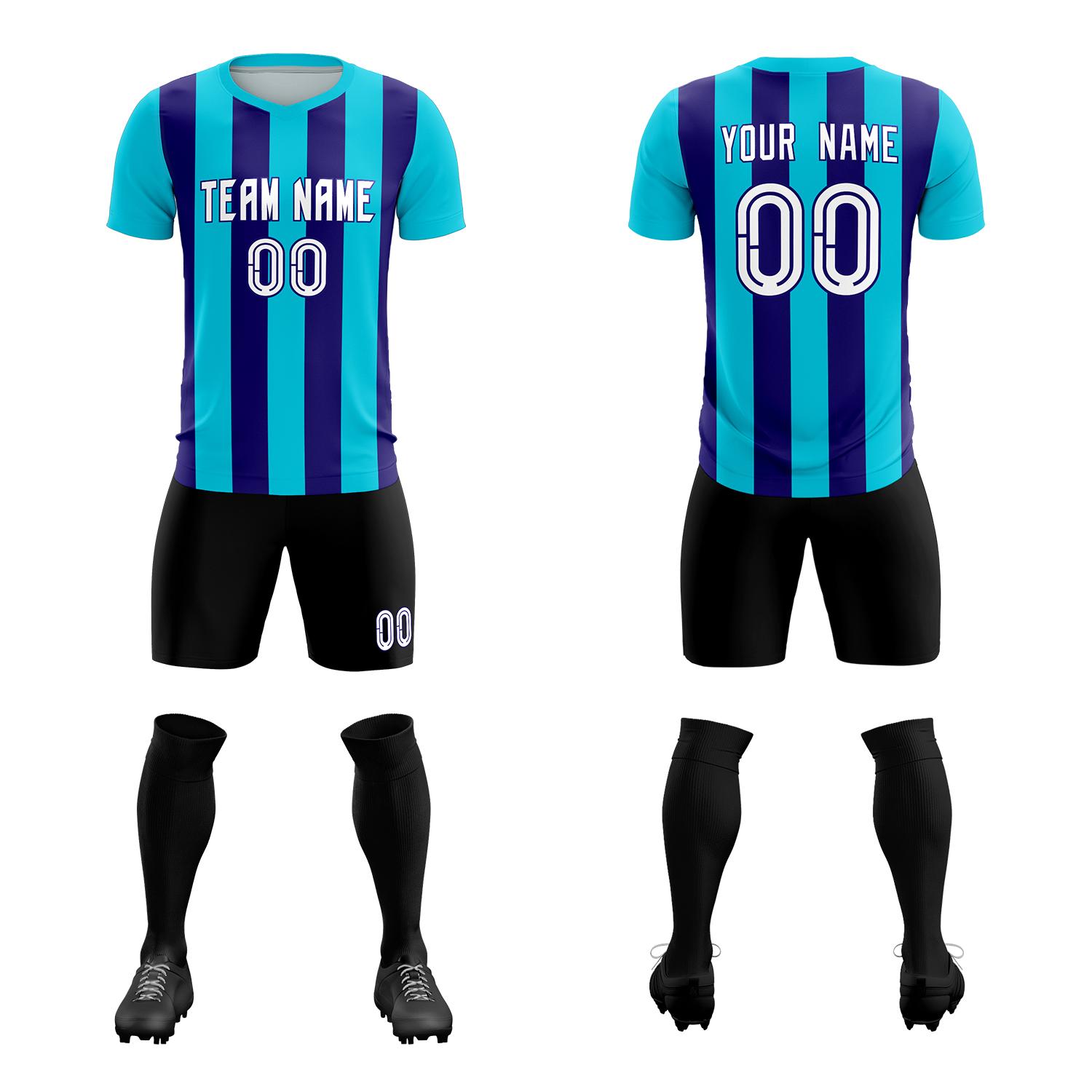 Custom Sky Blue Royal Vertical Stripes Casual Outdoor Soccer Sets Jersey