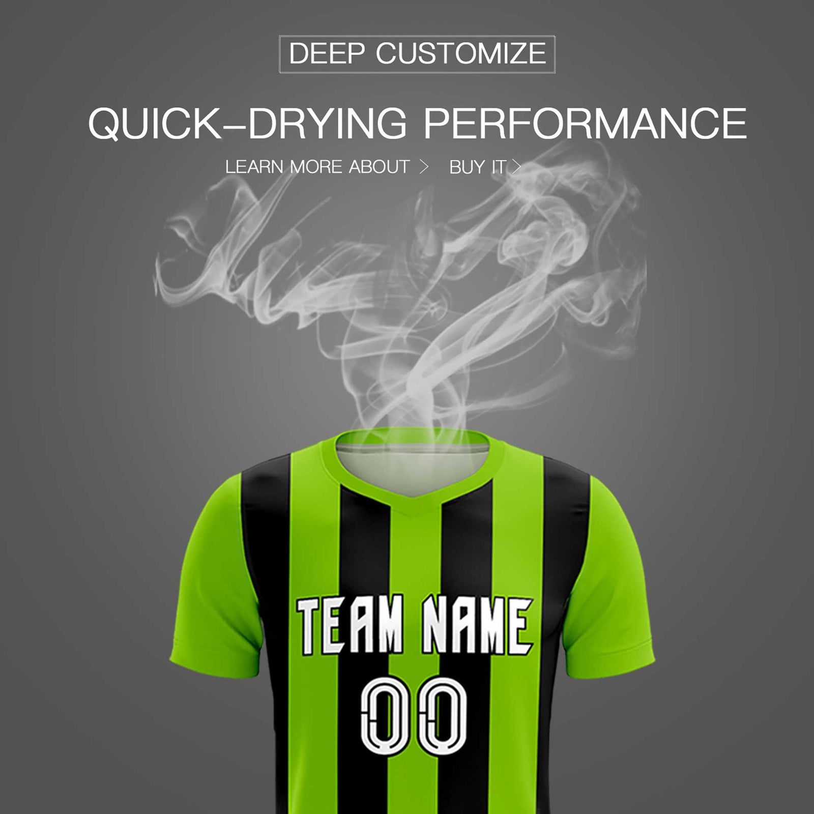 Custom Neon Green Black Vertical Stripes Casual Outdoor Soccer Sets Jersey