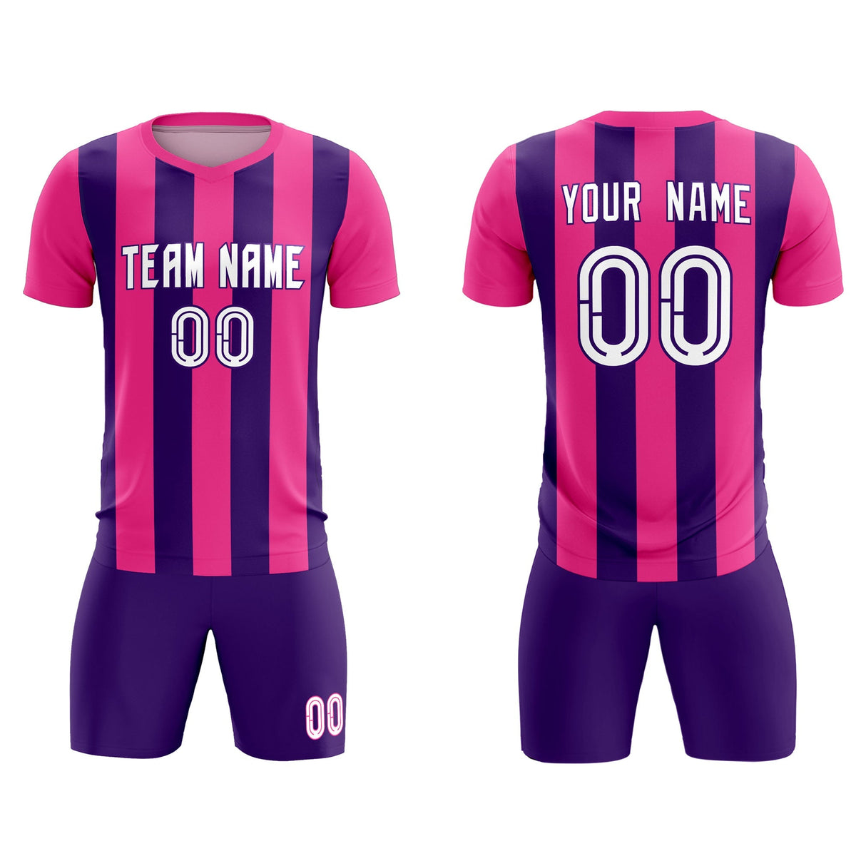 Custom Pink Purple Vertical Stripes Casual Outdoor Soccer Sets Jersey