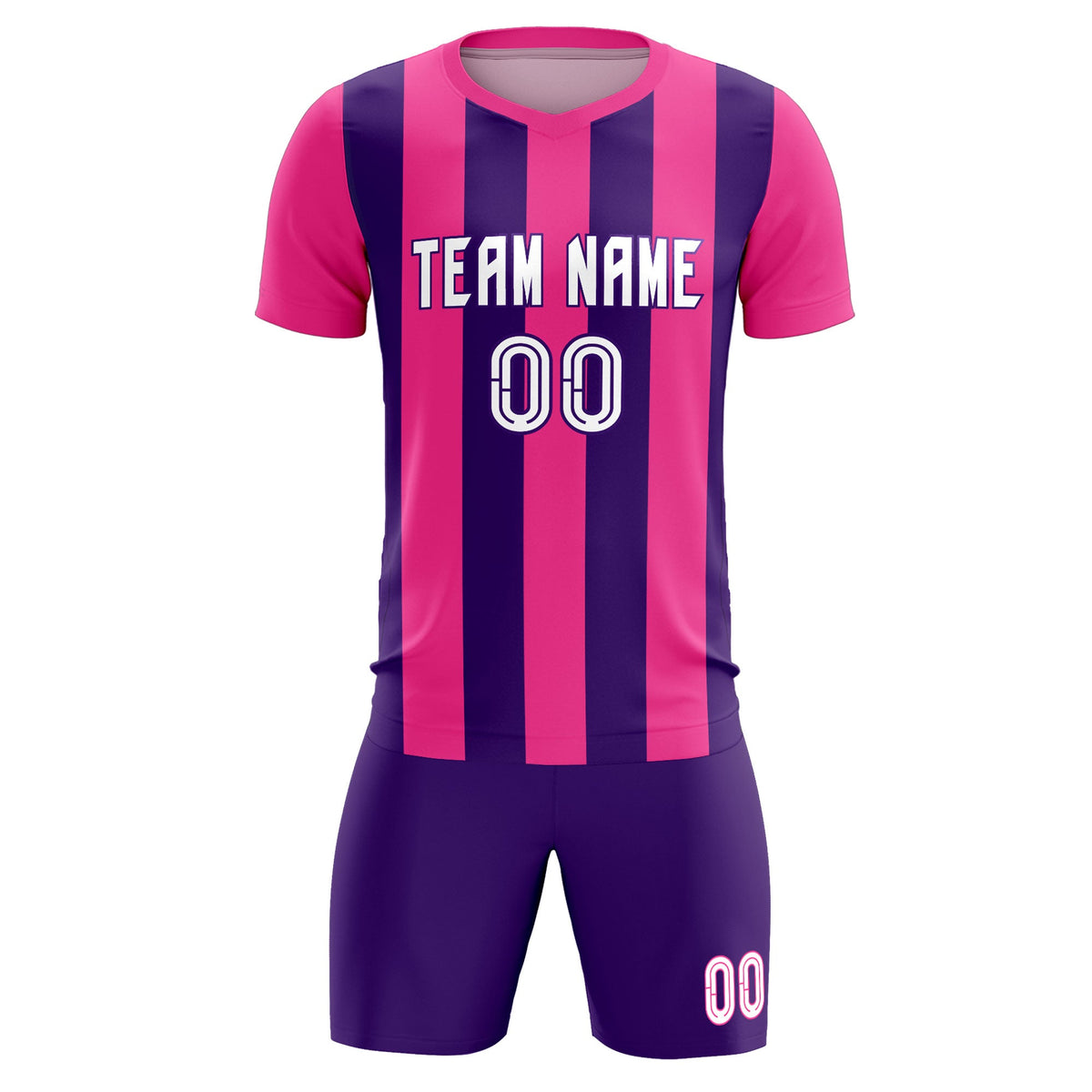 Custom Pink Purple Vertical Stripes Casual Outdoor Soccer Sets Jersey
