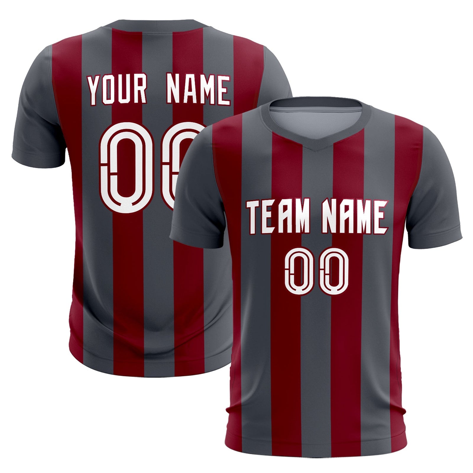 Custom Dark Gray Crimson Vertical Stripes Casual Outdoor Soccer Sets Jersey