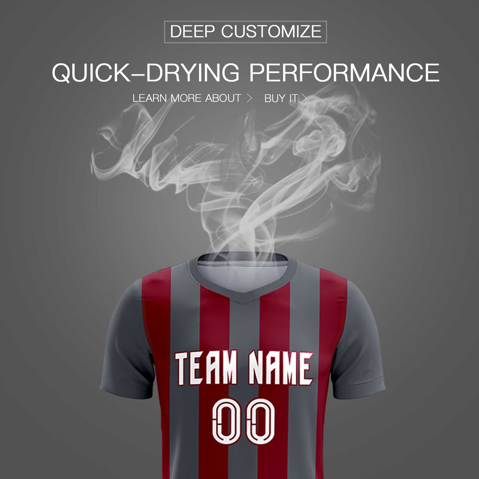 Custom Dark Gray Crimson Vertical Stripes Casual Outdoor Soccer Sets Jersey