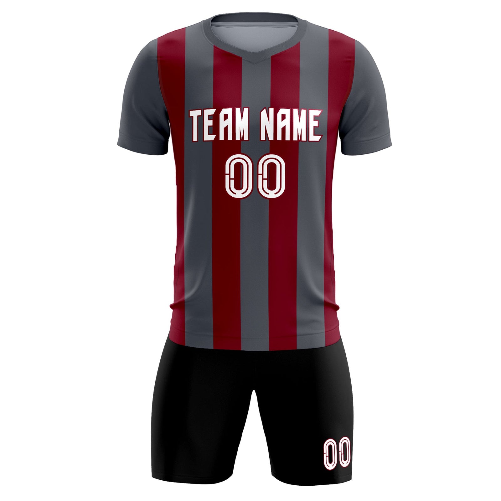 Custom Dark Gray Crimson Vertical Stripes Casual Outdoor Soccer Sets Jersey