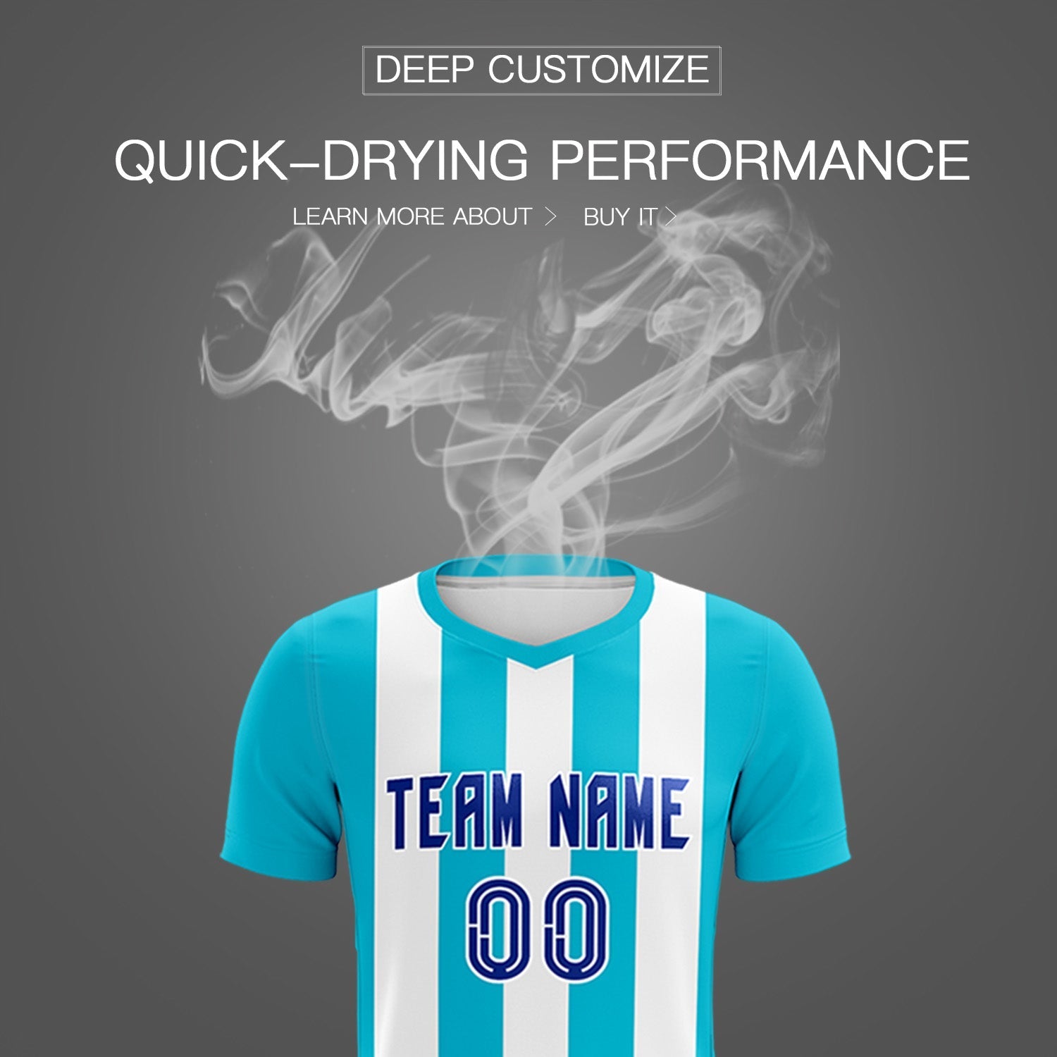 Custom White Sky Blue Vertical Stripes Casual Outdoor Soccer Sets Jersey
