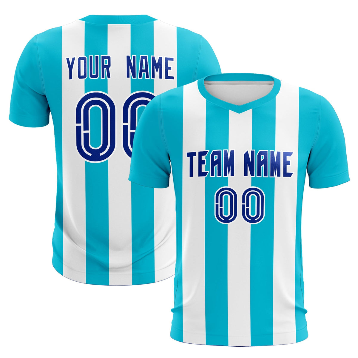 Custom White Sky Blue Vertical Stripes Casual Outdoor Soccer Sets Jersey