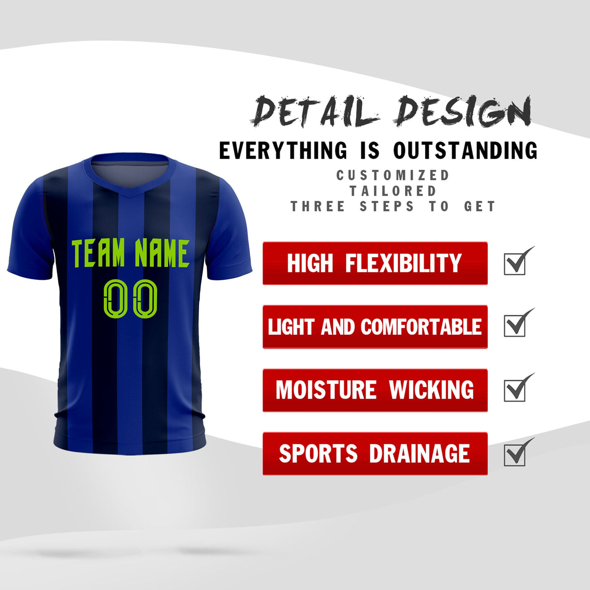 Custom Royal Navy Vertical Stripes Casual Outdoor Soccer Sets Jersey