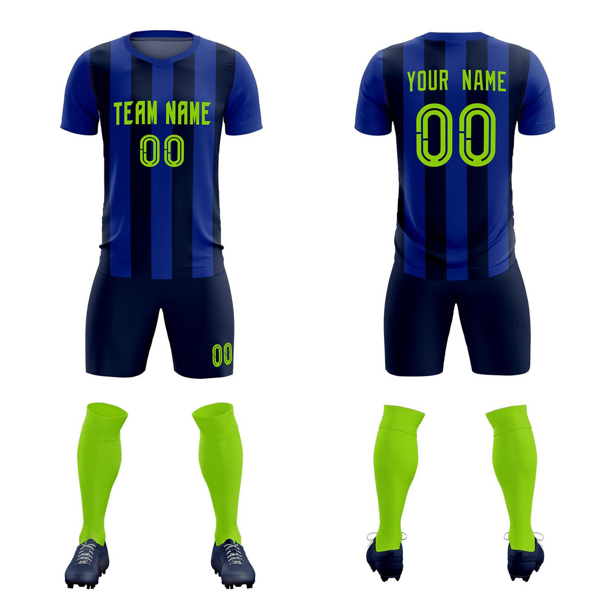 Custom Royal Navy Vertical Stripes Casual Outdoor Soccer Sets Jersey