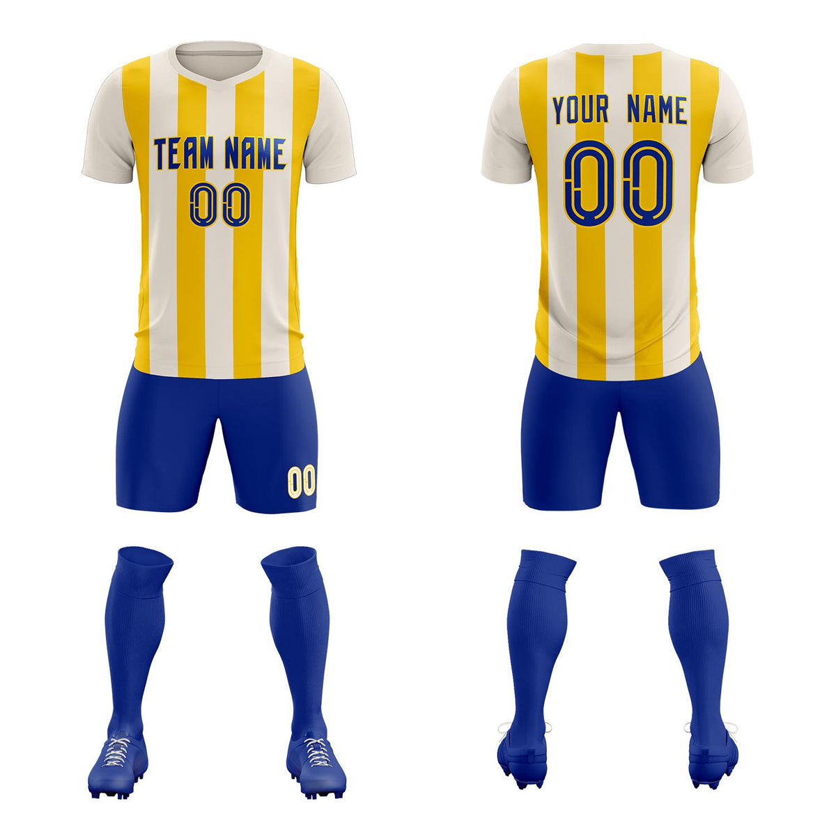 Custom Cream Gold Vertical Stripes Casual Outdoor Soccer Sets Jersey