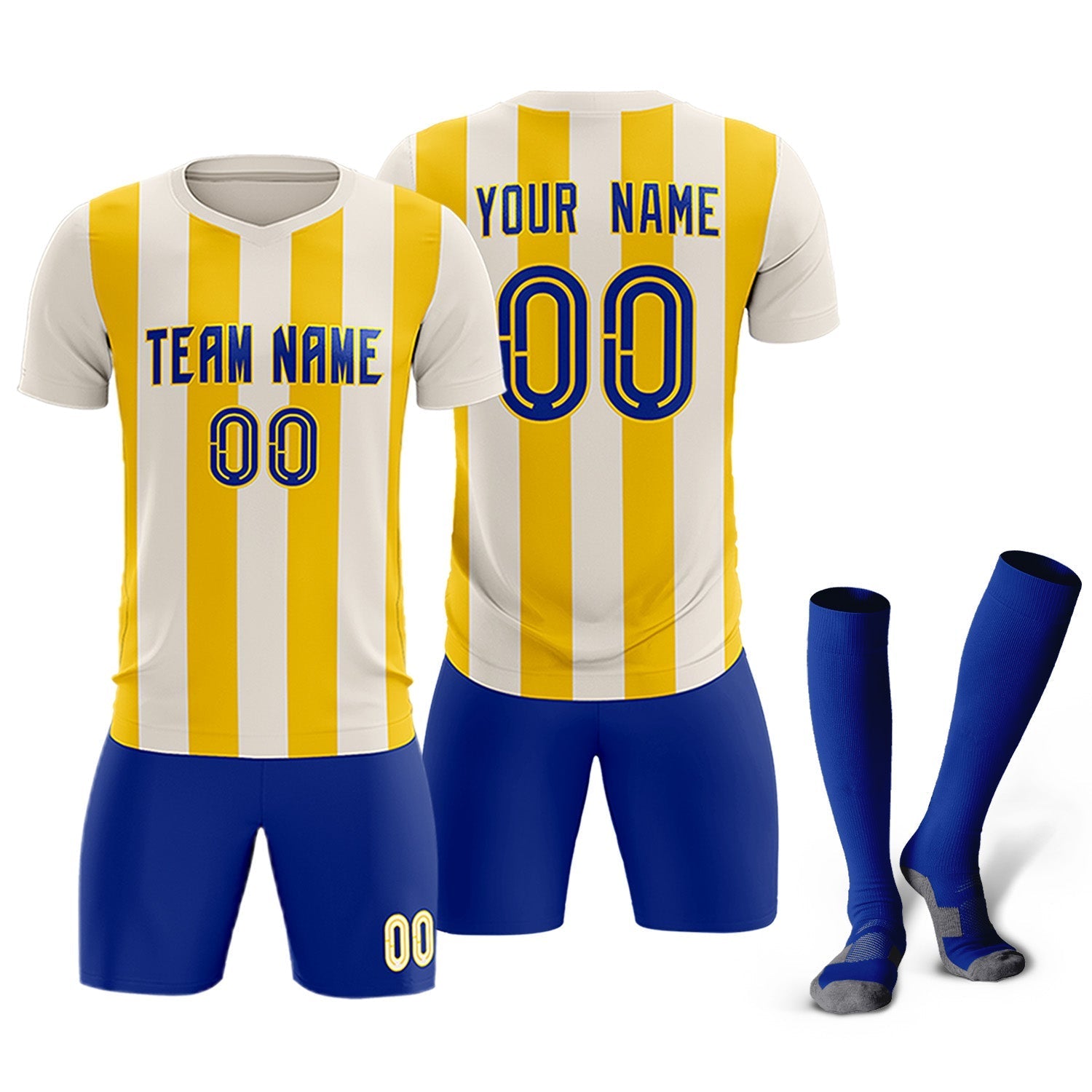 Custom Cream Gold Vertical Stripes Casual Outdoor Soccer Sets Jersey