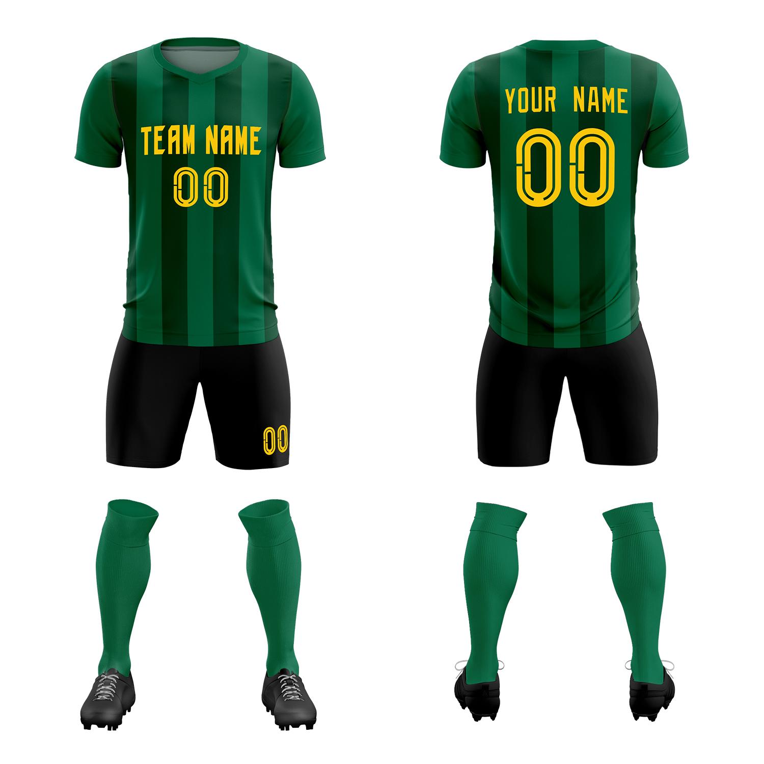 Custom Kelly Green Green Vertical Stripes Casual Outdoor Soccer Sets Jersey