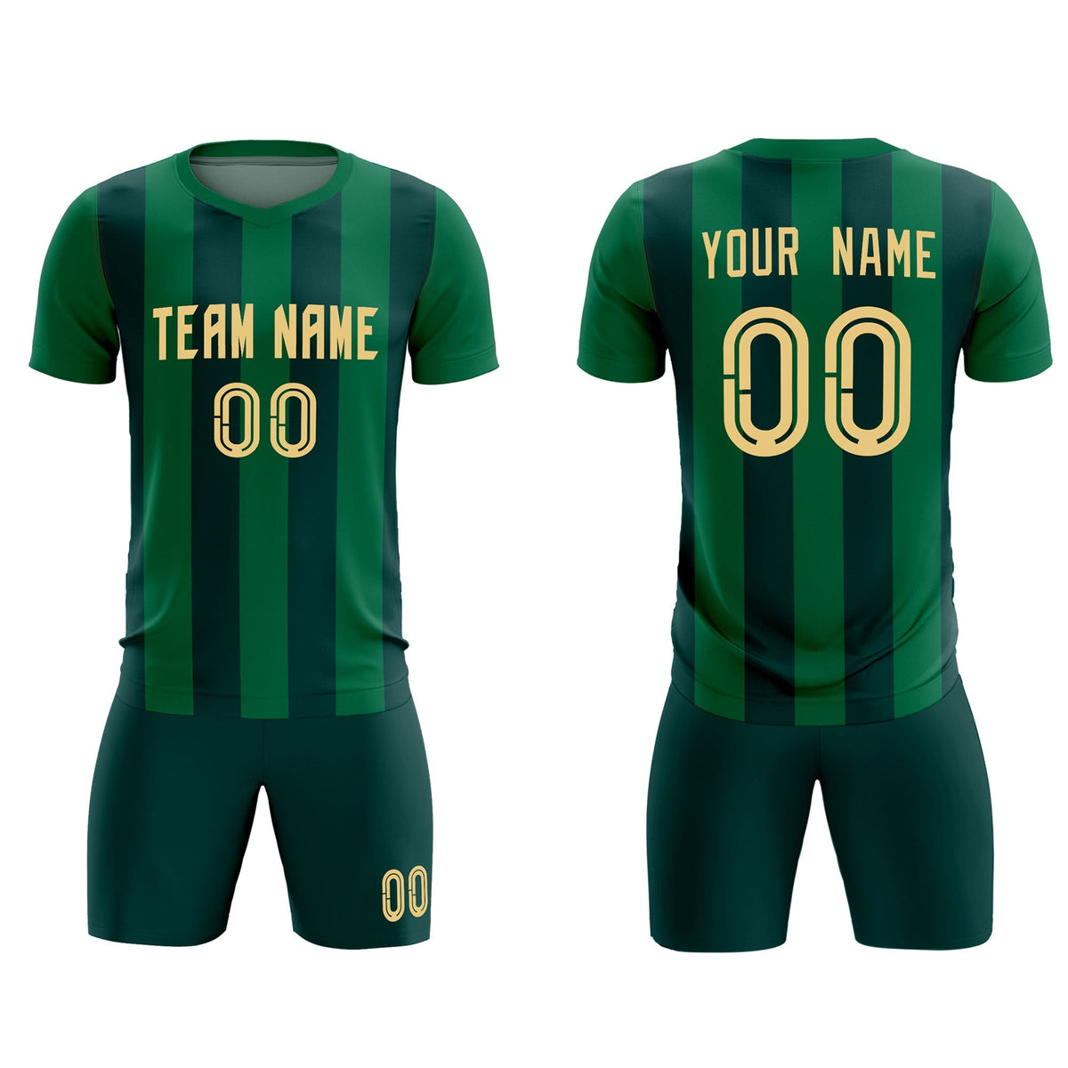 Custom Kelly Green Midnight Green Vertical Stripes Casual Outdoor Soccer Sets Jersey