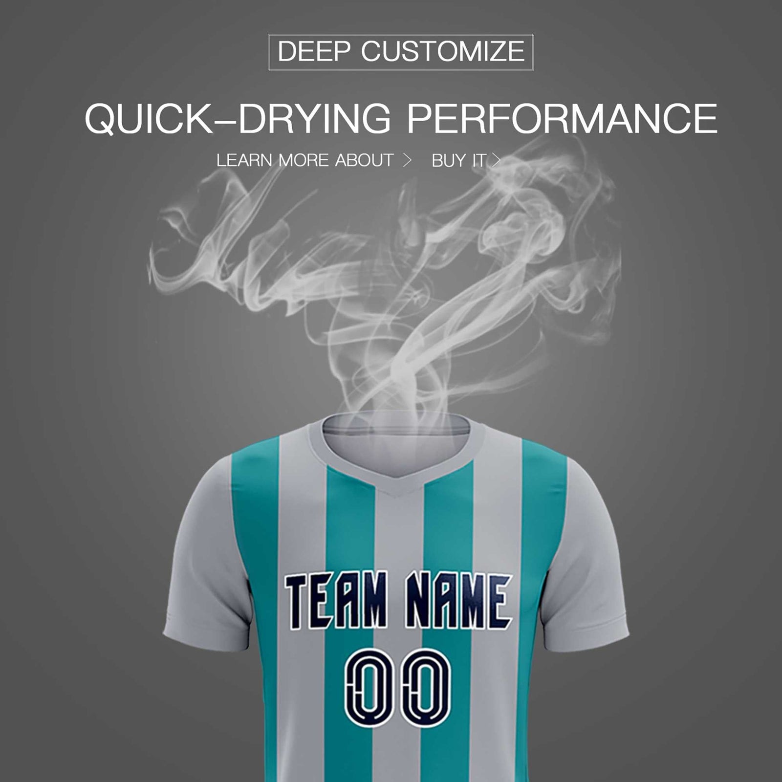 Custom Gray Aqua Vertical Stripes Casual Outdoor Soccer Sets Jersey