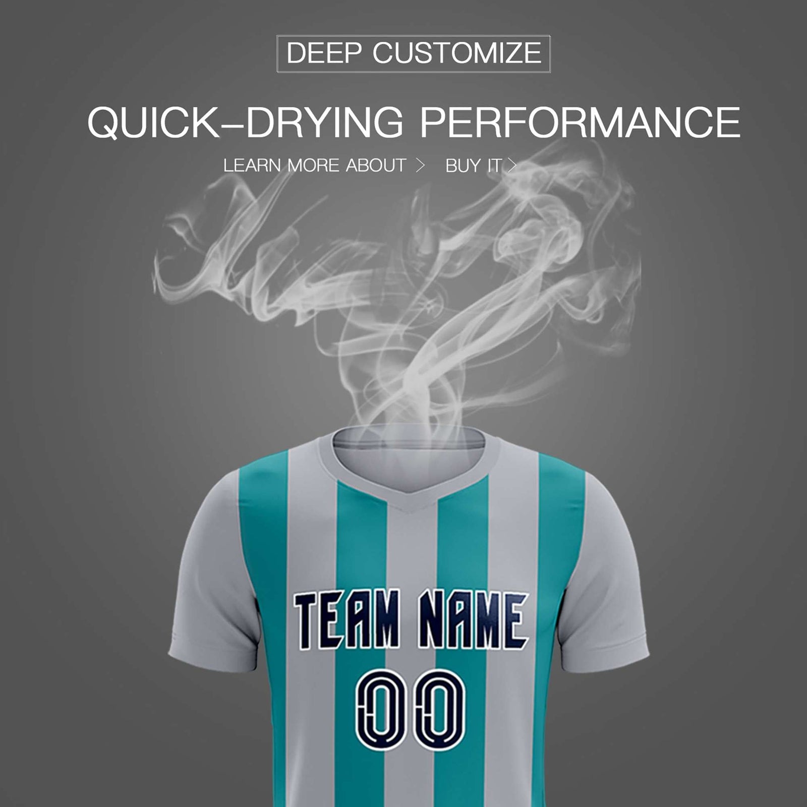 Custom Gray Aqua Vertical Stripes Casual Outdoor Soccer Sets Jersey