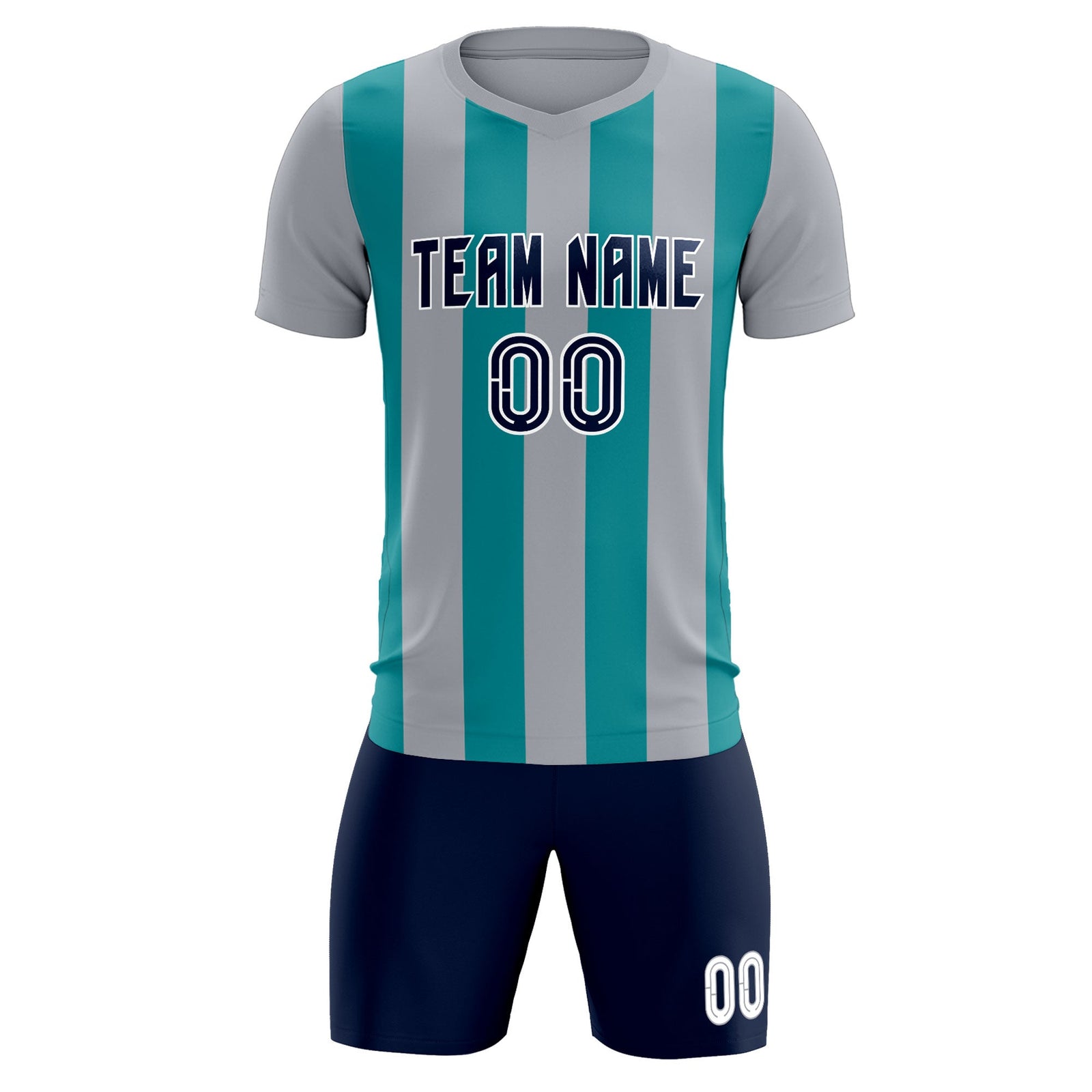 Custom Gray Aqua Vertical Stripes Casual Outdoor Soccer Sets Jersey