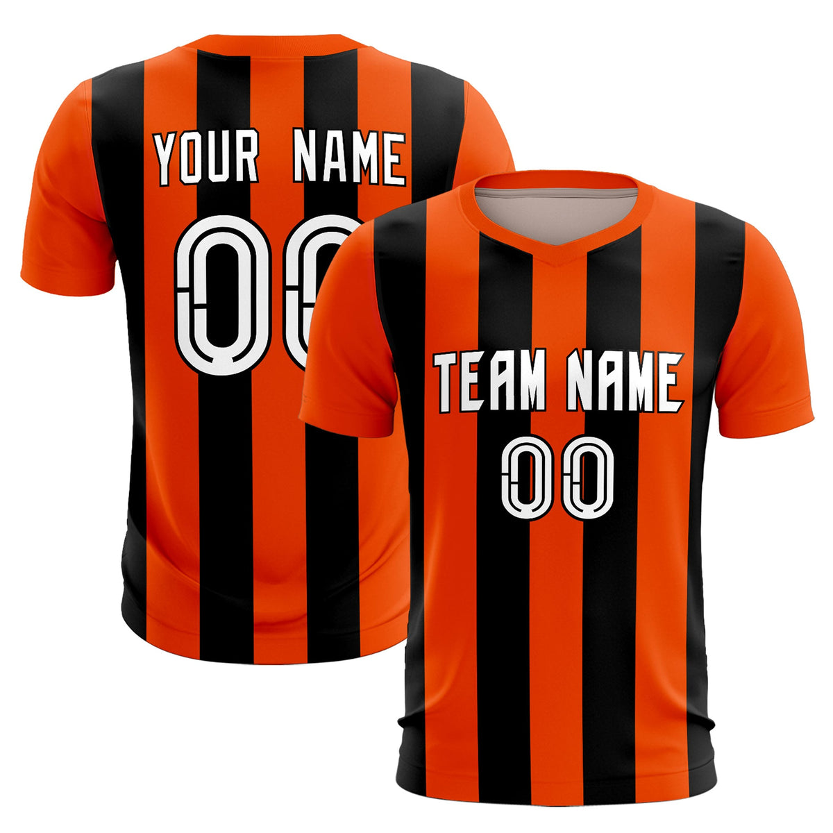 Custom Orange Black Vertical Stripes Casual Outdoor Soccer Sets Jersey
