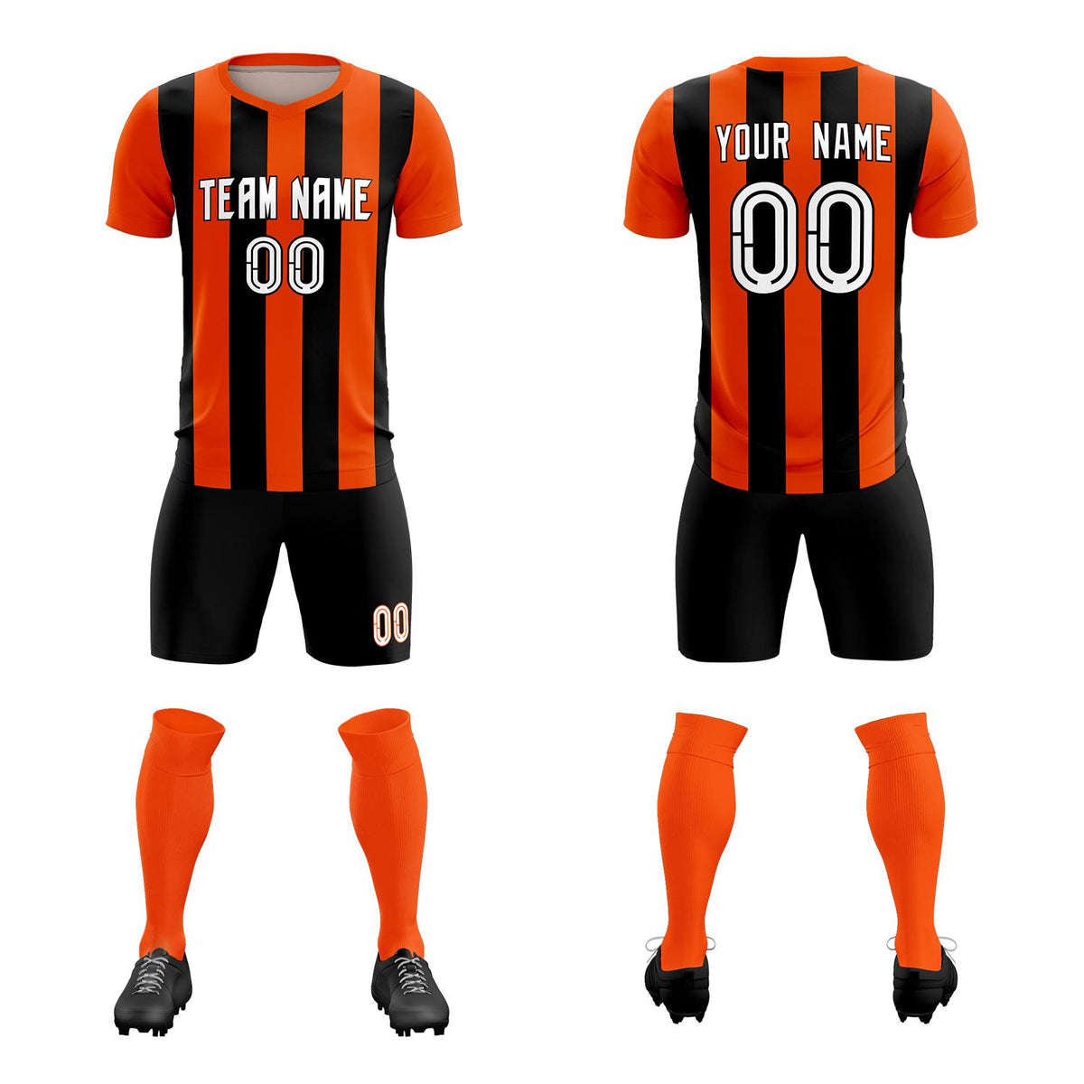 Custom Orange Black Vertical Stripes Casual Outdoor Soccer Sets Jersey