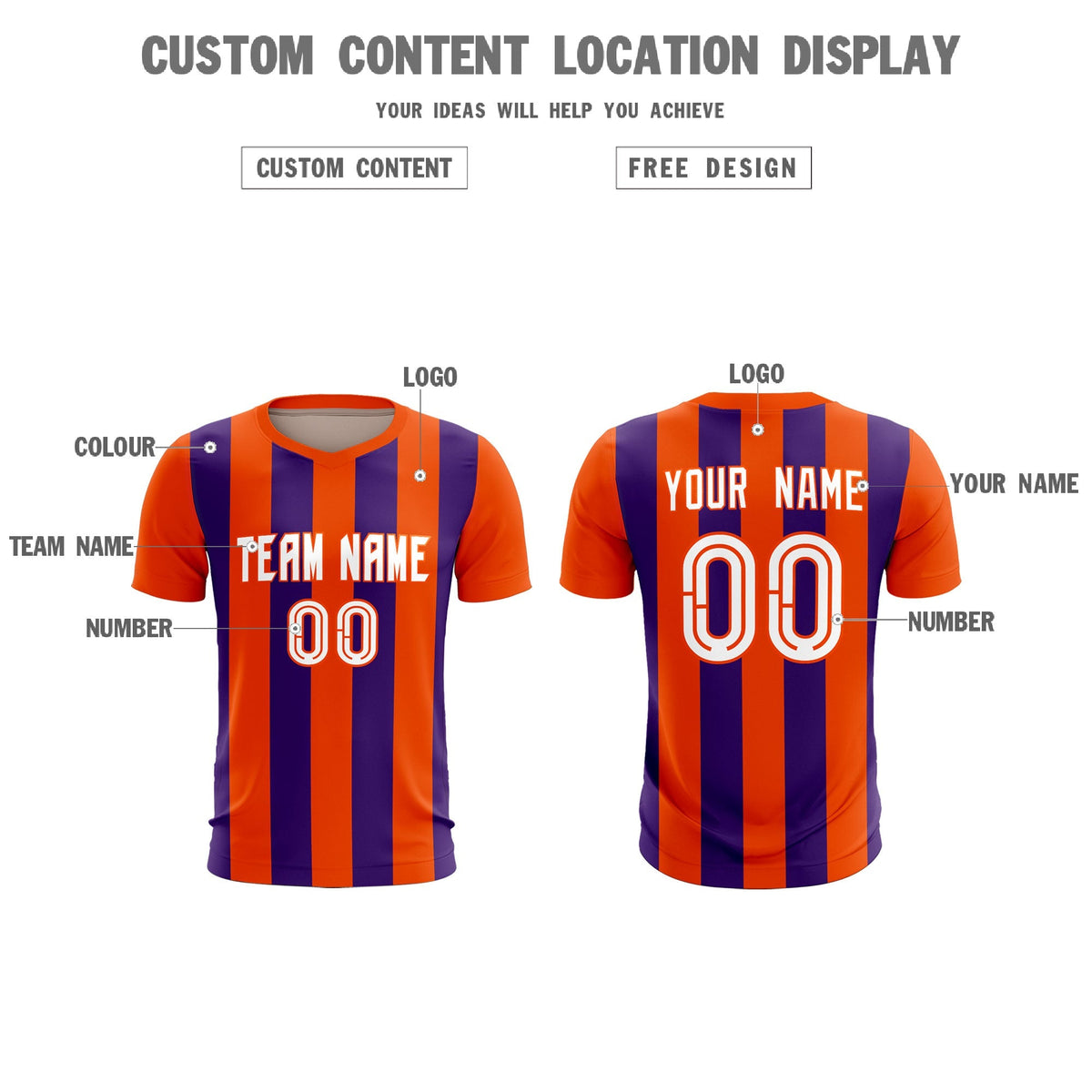Custom Orange Purple Vertical Stripes Casual Outdoor Soccer Sets Jersey