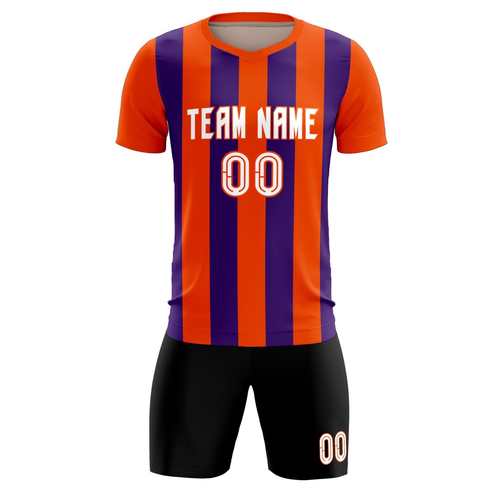 Custom Orange Purple Vertical Stripes Casual Outdoor Soccer Sets Jersey
