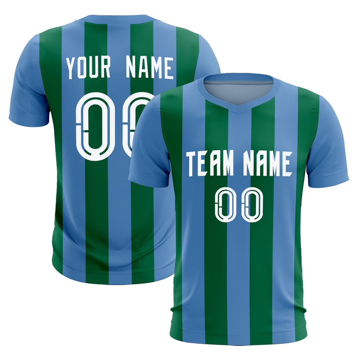 Custom Light Blue Kelly Green Vertical Stripes Casual Outdoor Soccer Sets Jersey