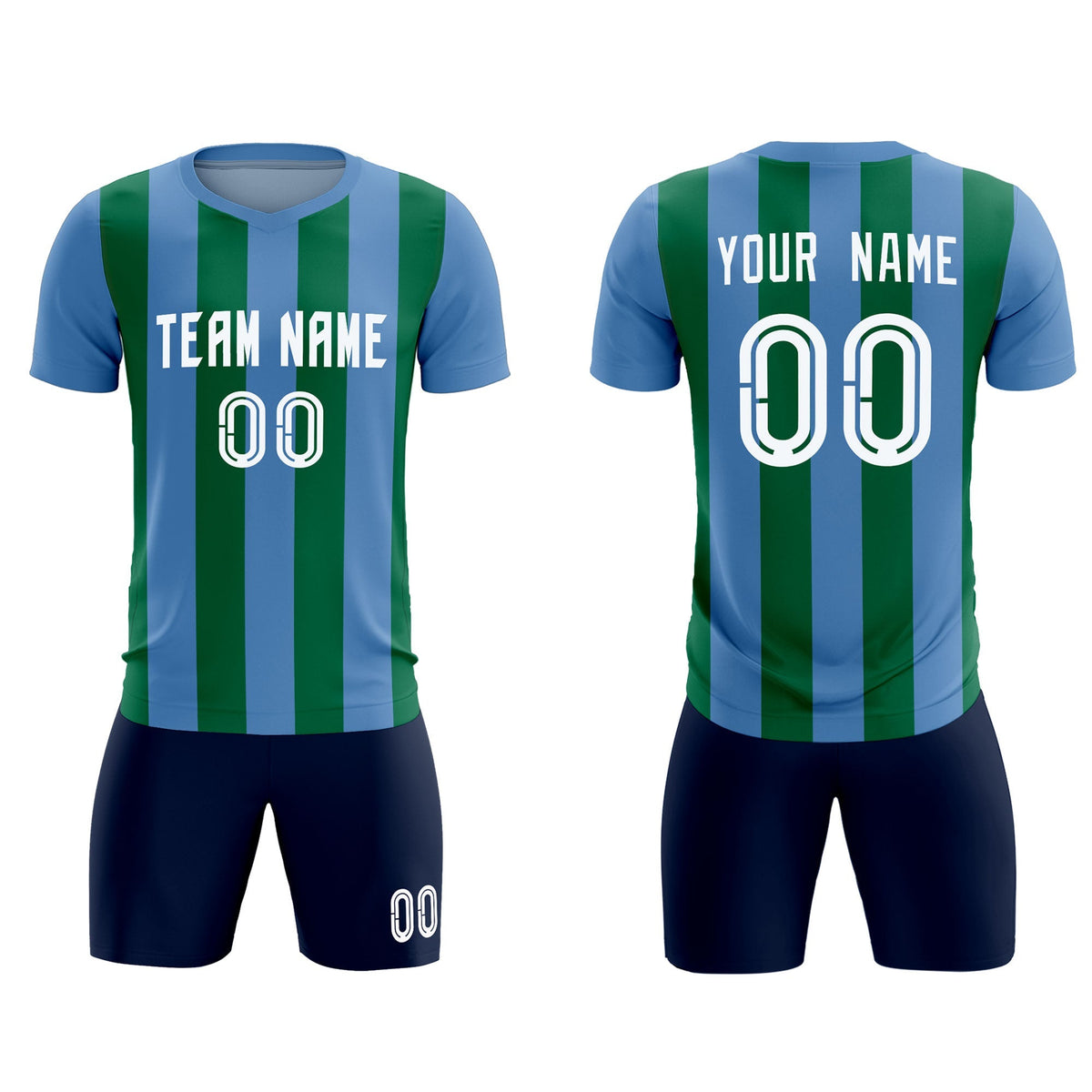 Custom Light Blue Kelly Green Vertical Stripes Casual Outdoor Soccer Sets Jersey