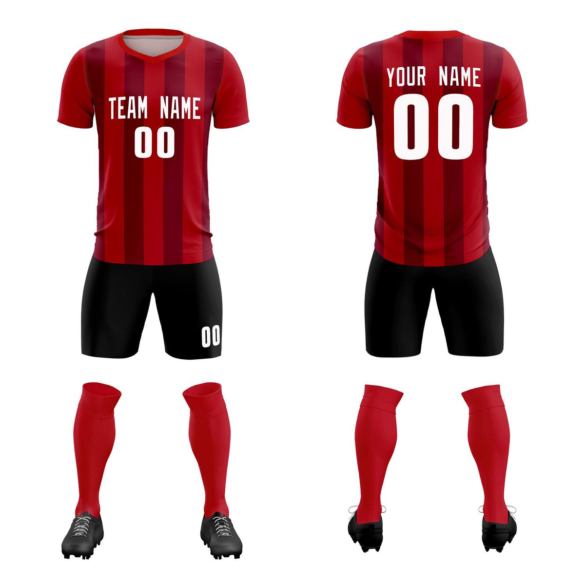 Custom Red Crimson Vertical Stripes Casual Outdoor Soccer Sets Jersey