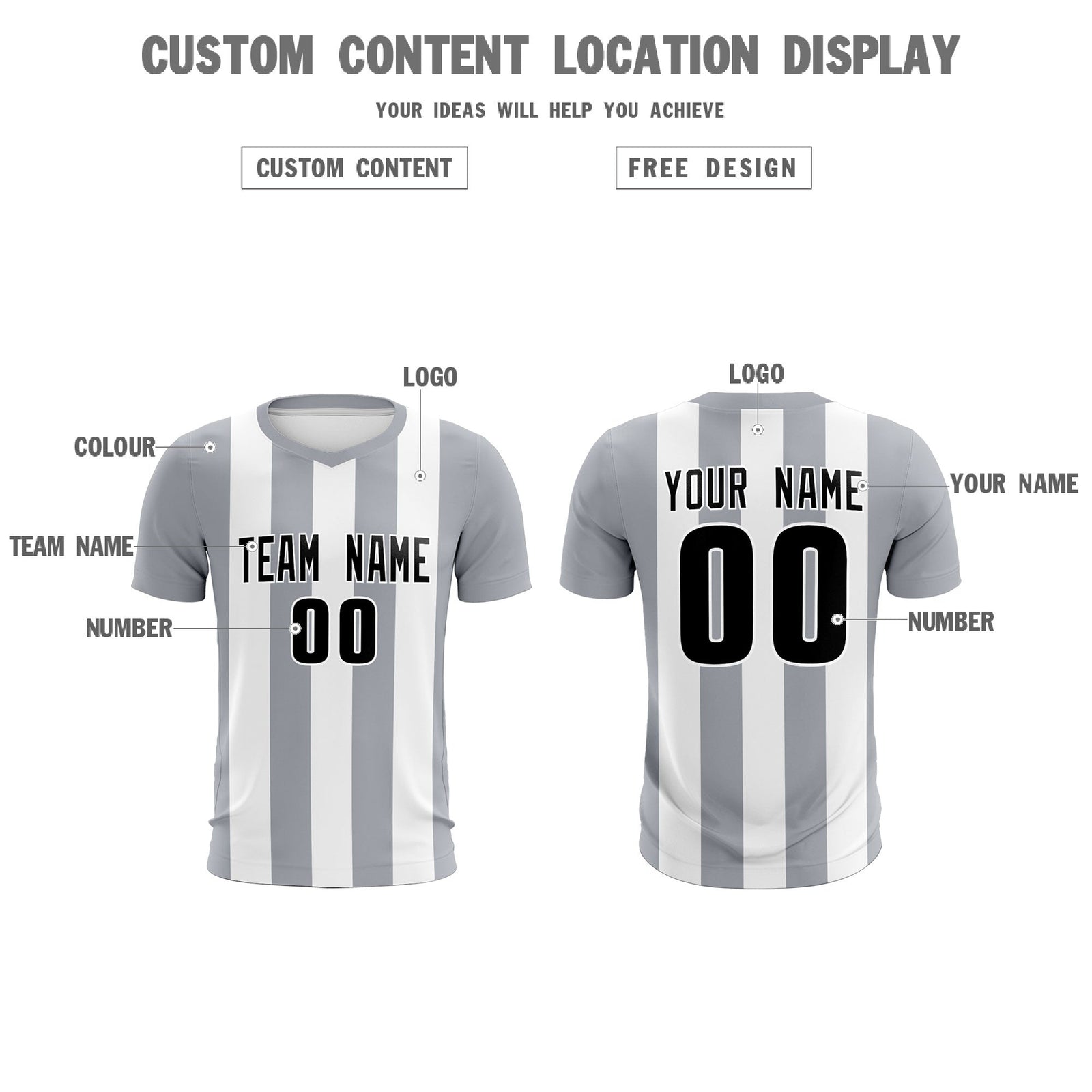 Custom White Gray Vertical Stripes Casual Outdoor Soccer Sets Jersey