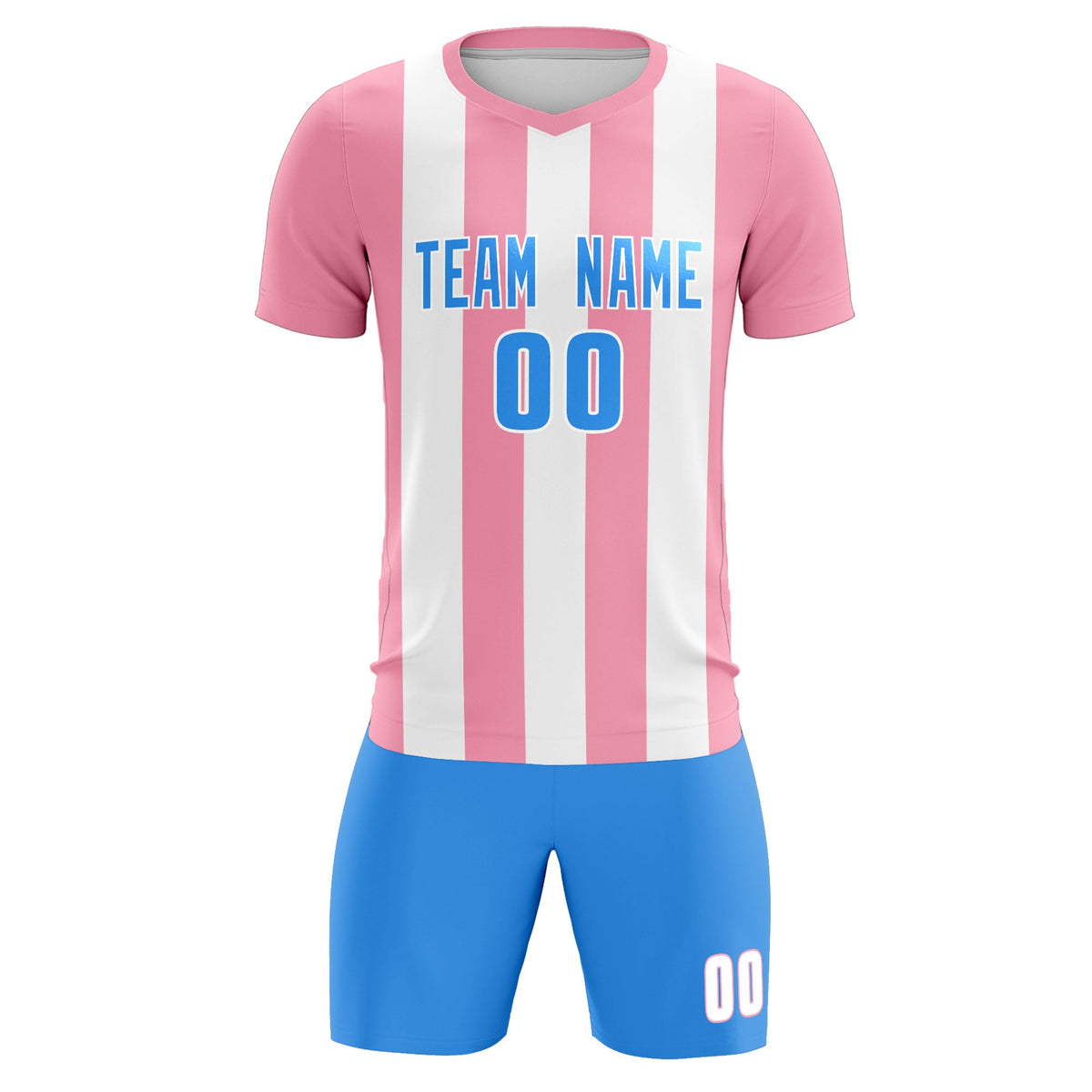 Custom White Light Pink Vertical Stripes Casual Outdoor Soccer Sets Jersey