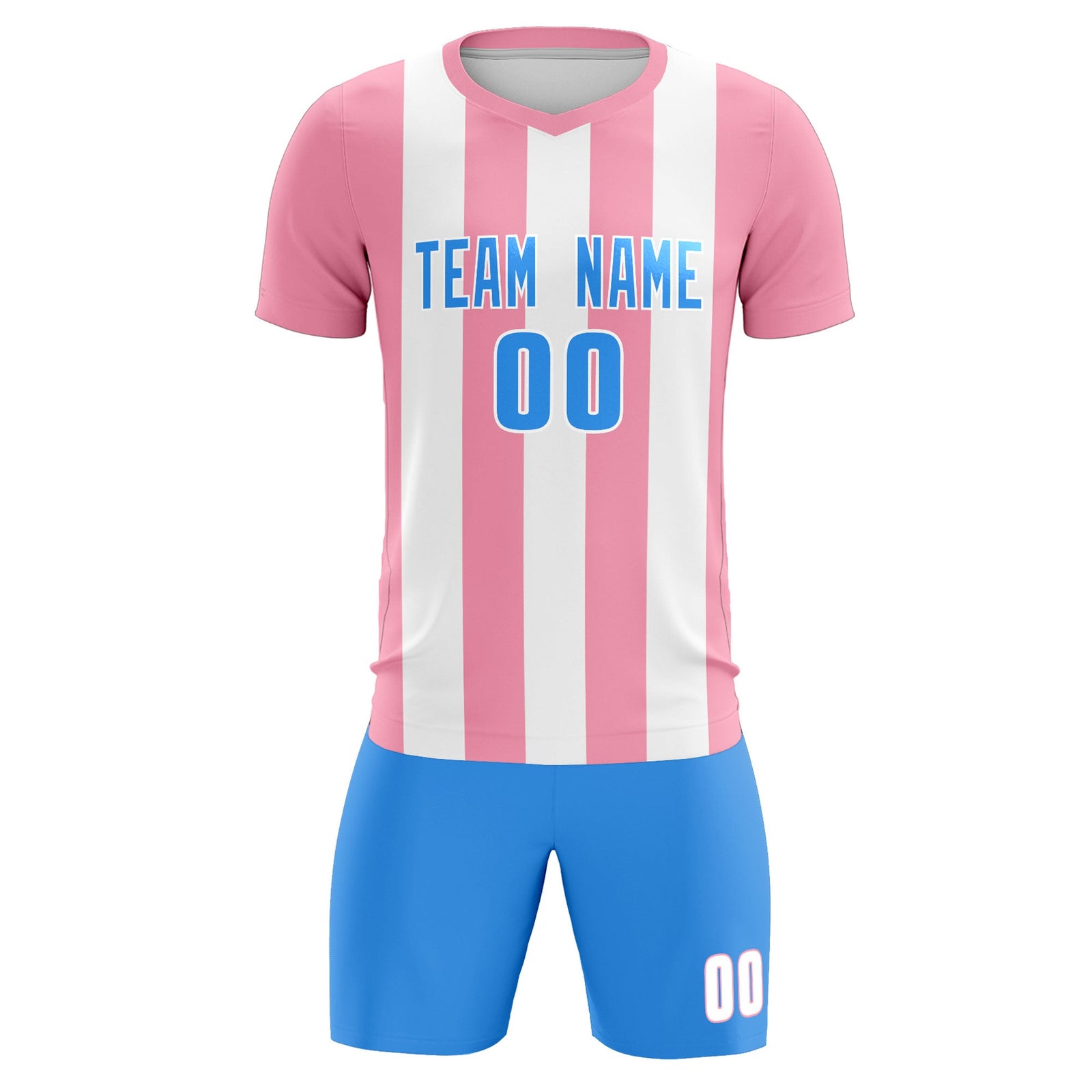 Custom White Light Pink Vertical Stripes Casual Outdoor Soccer Sets Jersey