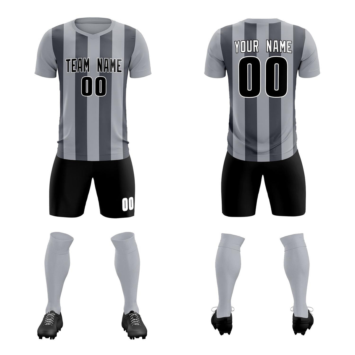 Custom Gray Dark Gray Vertical Stripes Casual Outdoor Soccer Sets Jersey